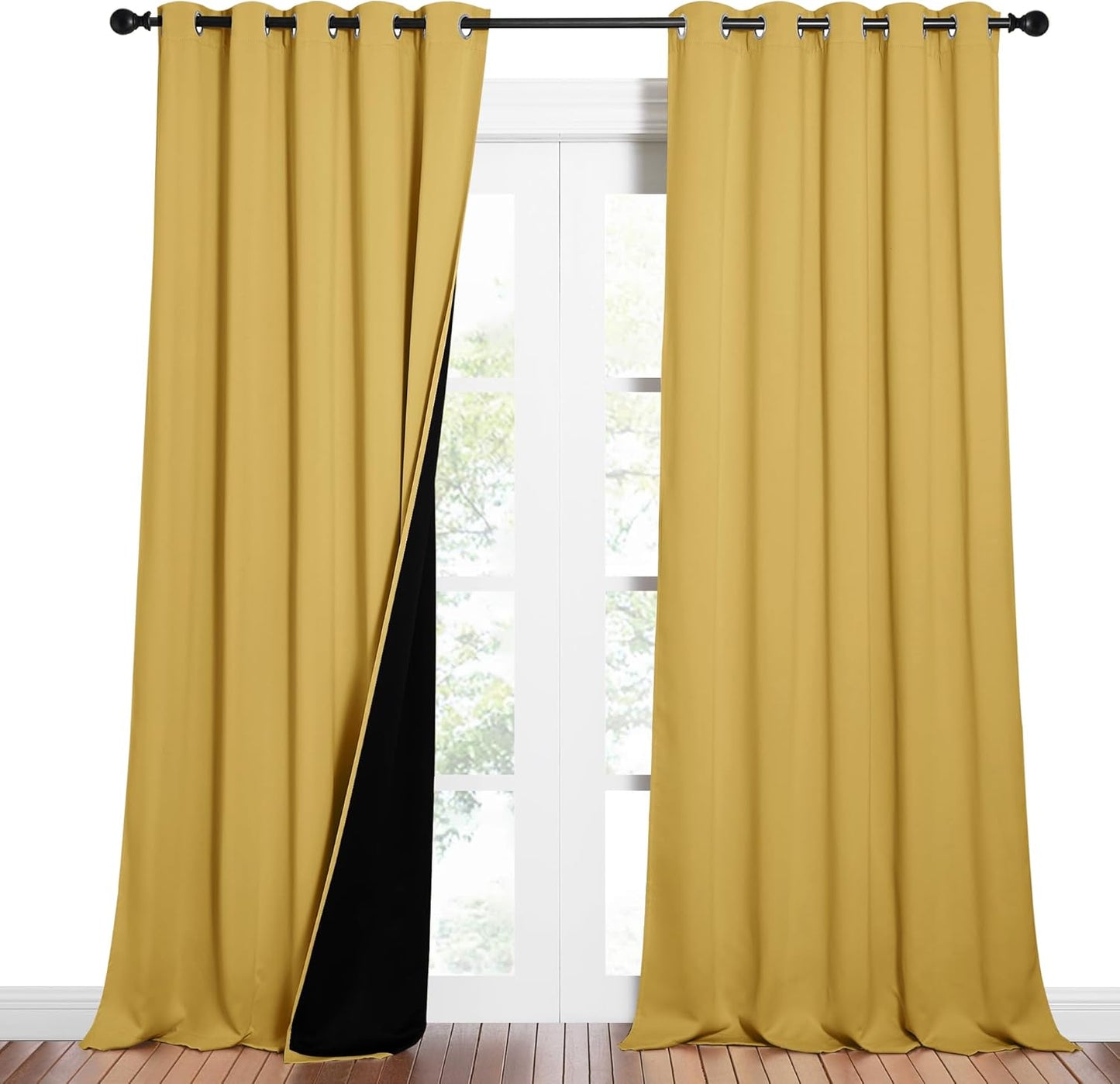 NICETOWN Total Shade Curtains and Draperies, Heavy-Duty Full Light Shading Drapes with Black Liner Backing for Villa/Hall/Dorm Window（Moroccan Blue, Package of 2 Panels, 62" Wide x 95" Long