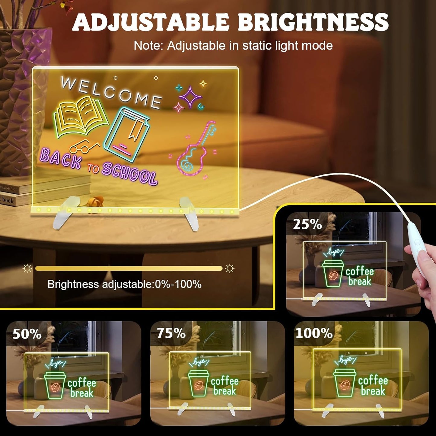 LED Note Board with Colors, Acrylic Dry Erase Board with Light, 13.8"X10" 4 Modes & 7 Colors Led Drawing Board for Kids with Invisible Stand, Rewritable Glow Memo for Office, Home, Kids