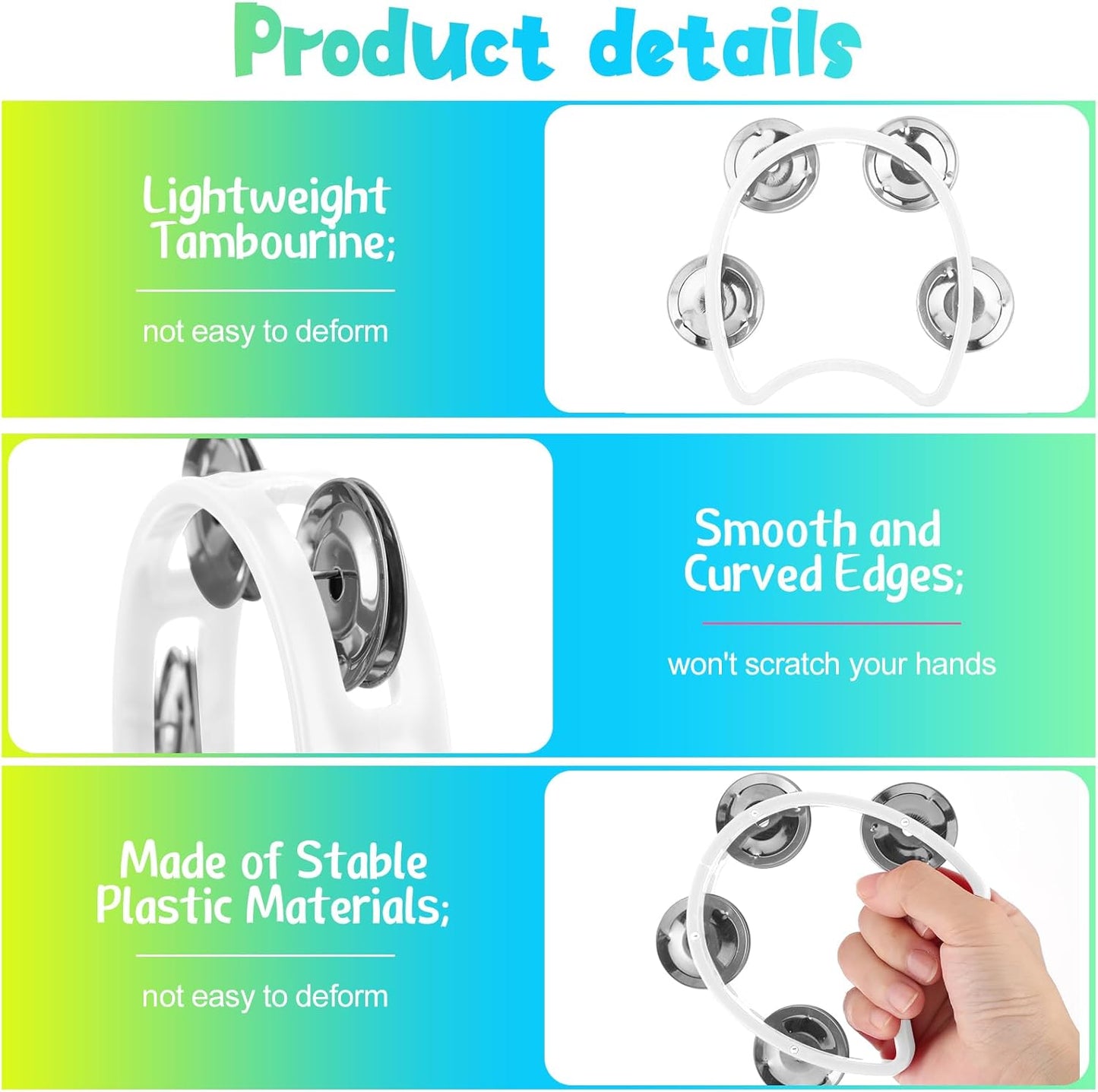 Yeshone 30 Pack Tambourine for Kids Adult Tamborines Musical Instrument Noise Makers 4 Bells Handheld Tambourines for Back to School Supplies Church Wedding Operation Christmas(White)