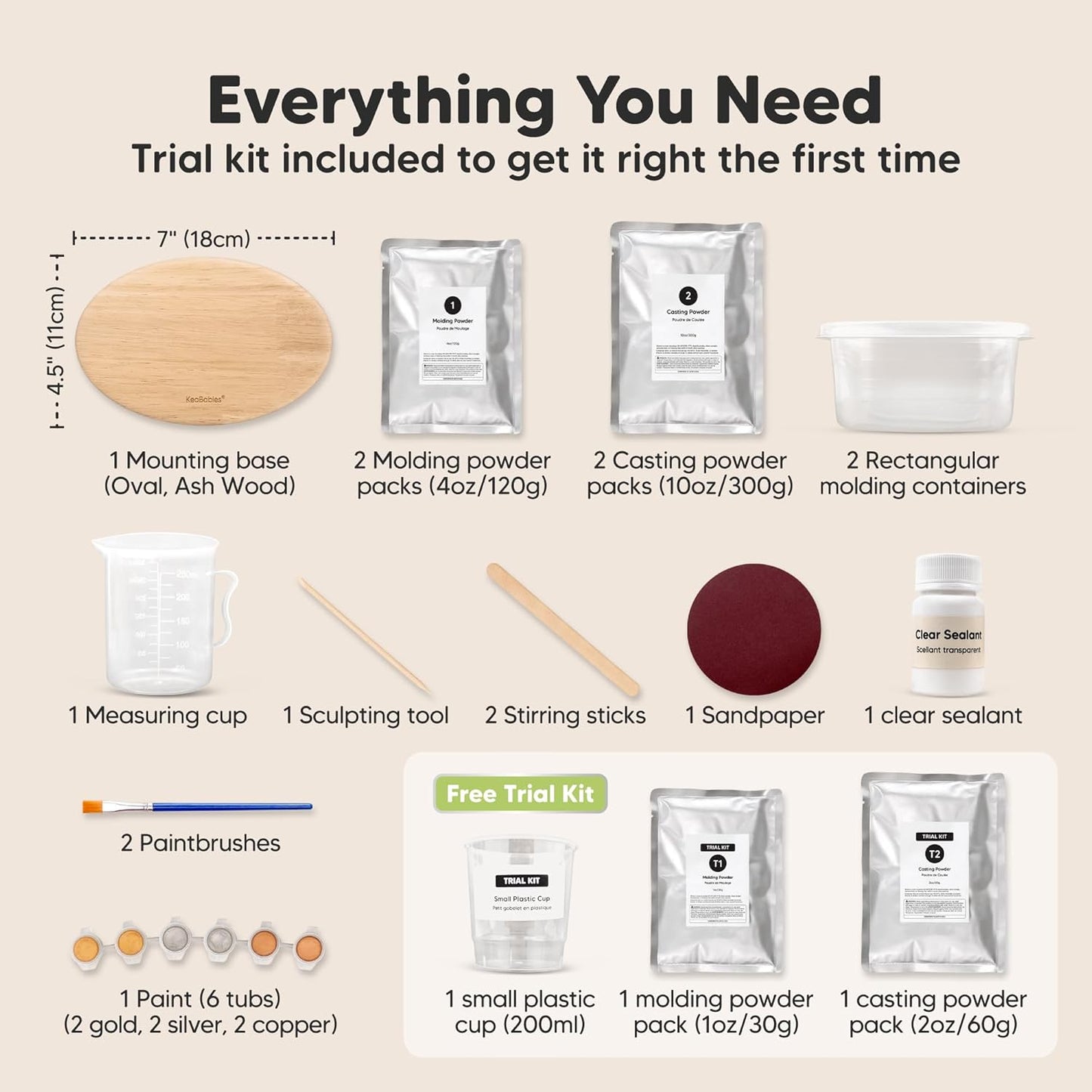 KeaBabies Baby Casting Kit Hands and Feet Mold - 3D Newborn Hand Casting Kit & Stylish Wood Base, Easy DIY Infant Foot Molds 0-9 Months, BPA-Free Baby Keepsake, Shower Gifts for Moms (Oval, Ash Wood)