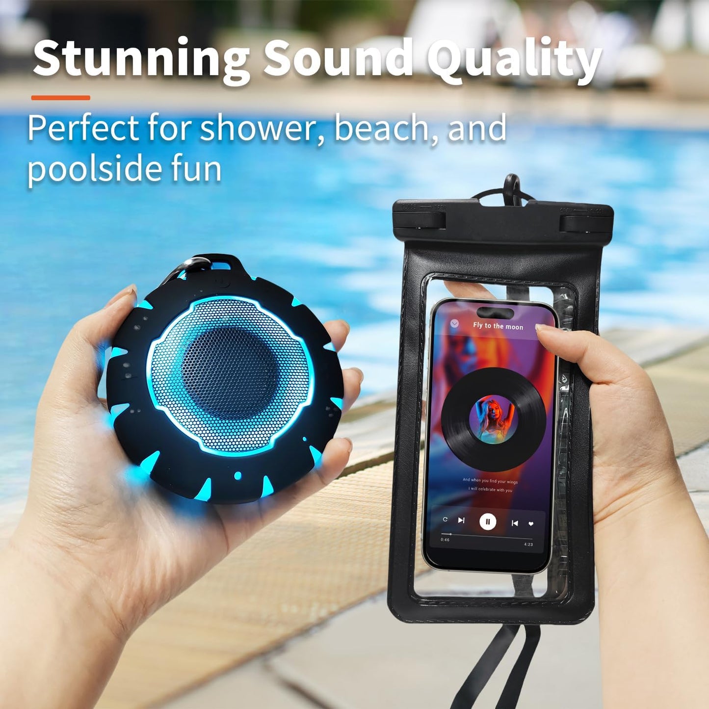 HEYSONG Bluetooth Shower Speaker + Waterproof Phone Pouch – Rugged & Ready for Any Wet Adventure