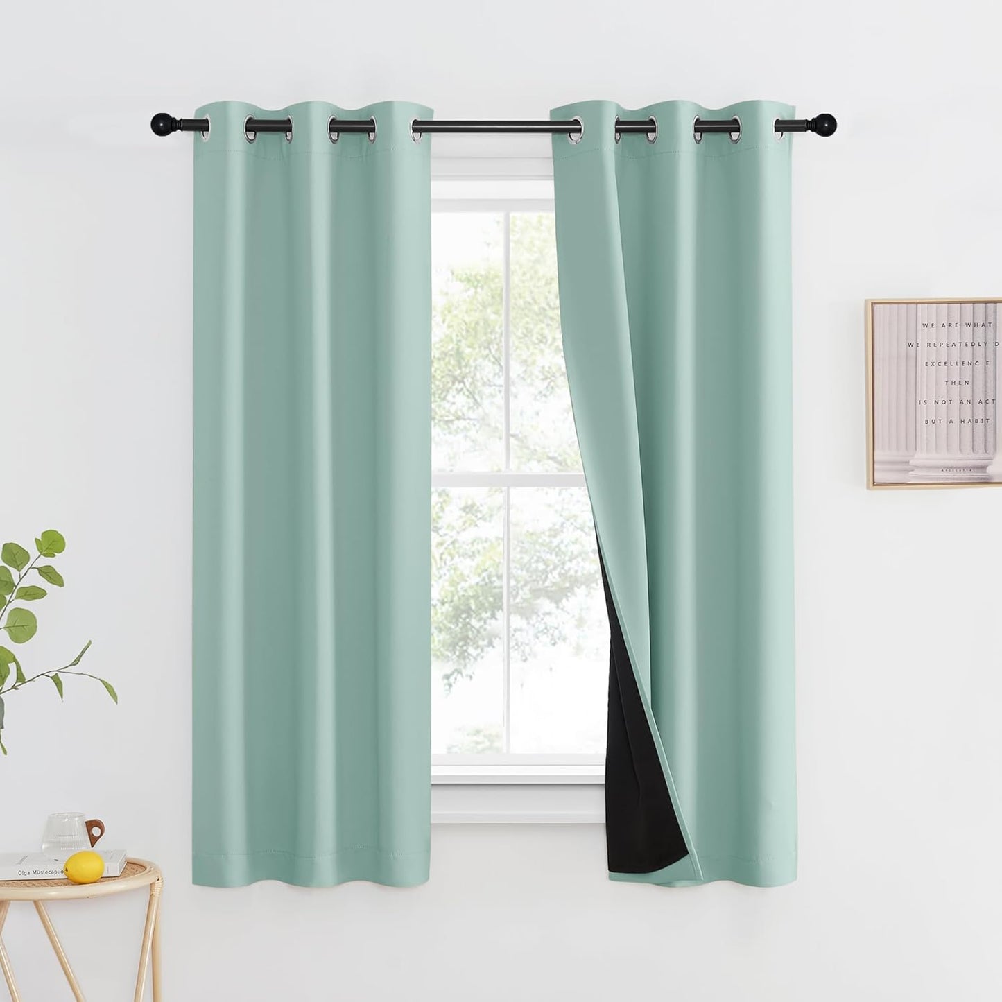 NICETOWN Aqua Blue 100% Blackout Curtain Set, Thermal Insulated & Energy Efficiency Window Draperies for Guest Room, Full Shading Panels for Shift Worker and Light Sleepers, 37W x 60L, 2 PCs