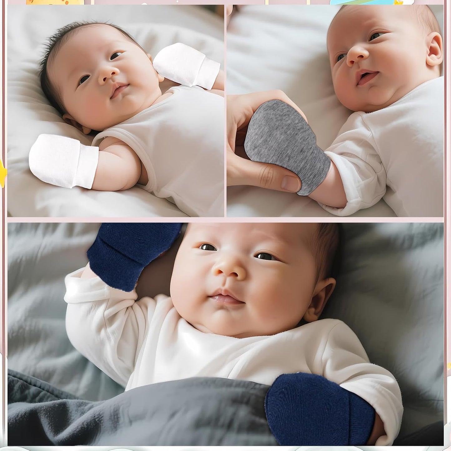 No Scratch Baby Mittens Newborn Infant Toddler Mittens Soft Elastic Wrist Gloves Mitten for 0-6 Months Boys Girls