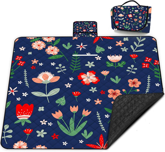 Extra Large Picnic Blanket Waterproof,80"x 80"Foldable Machine Washable Beach Blanket,Outdoor Blanket for 6-8 Adults,Suitable for Indoor Crawling,Park Beach,Camping,Hiking,Family Travel(Light Blue)