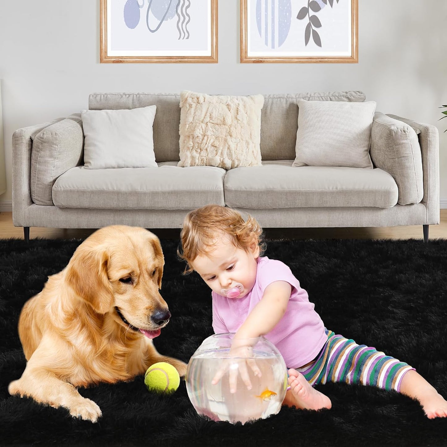 Black Rug, 6x9 Area Rugs for Living Room, Soft Plush Area Rugs for Bedroom, Non-Slip Indoor Carpet for Nursery, Study Room, Kids Room, Room Decor