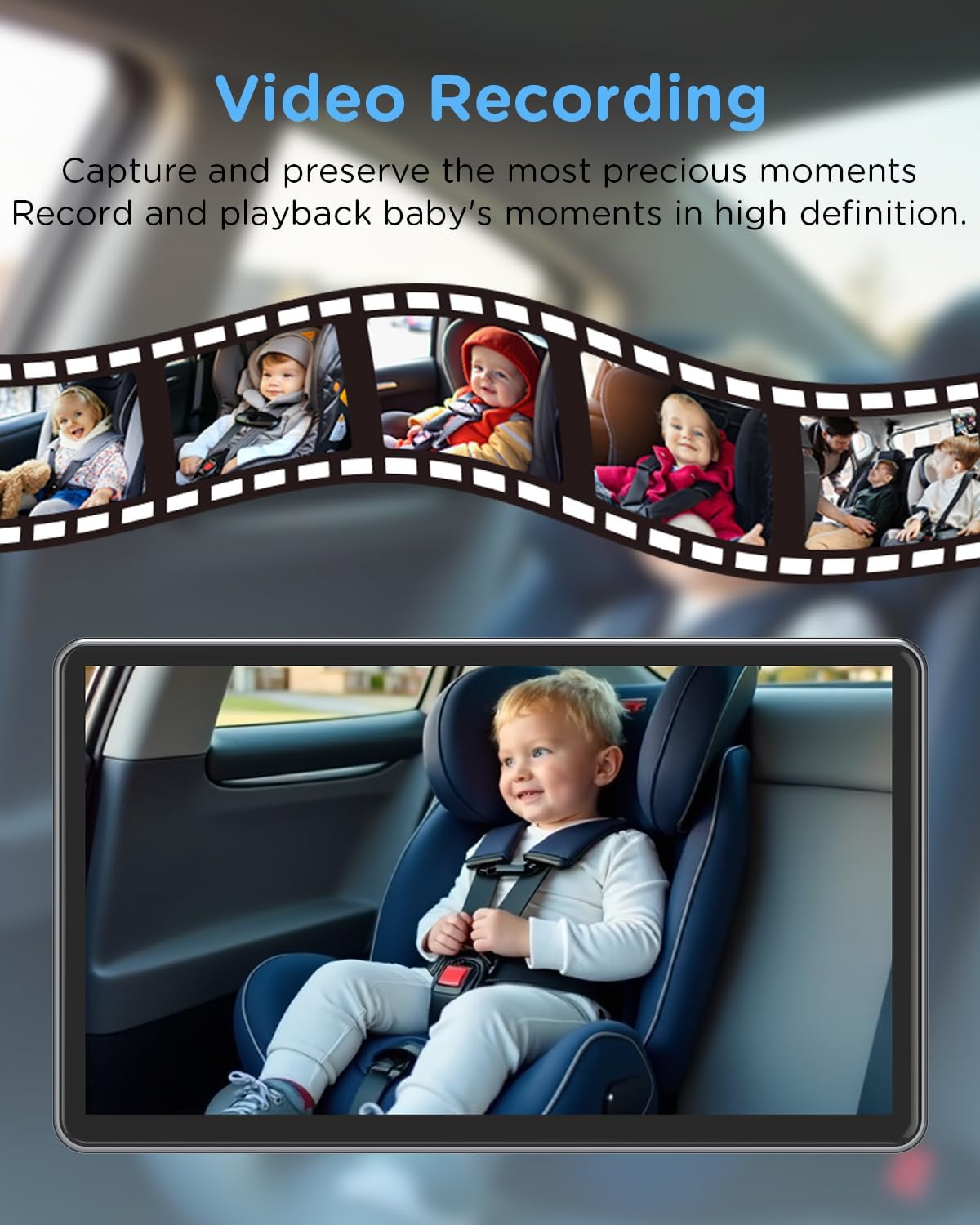 Baby Car Monitor for Backseat, 7" Touchscreen Camera Baby Camera with USB Plug and Play Easy Setup, 150° Wide Angle, Night Vision, Flexible 360 Rotation