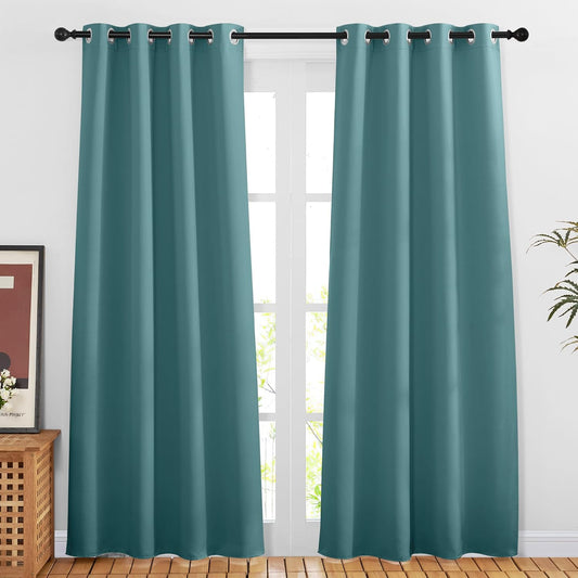 NICETOWN Sea Teal Blackout Doorway Curtains 80 inch Length 2 Panels, Grommet Light Reducing Thermal Insulated Privacy Door Curtains Window Treatments for Bedroom, W46 x L80