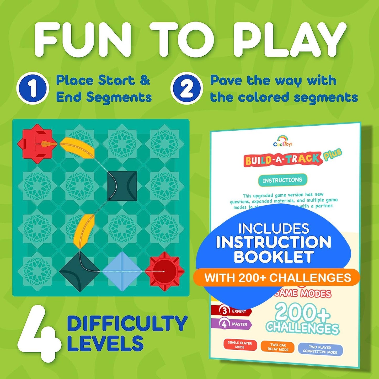 CoolToys Build-A-Track Plus Brain Teaser Puzzles for Kids Ages 4-8 - Educational Smart Logic Board Game for Children, 4 Levels & 200+ Skill-Building Challenges, Travel Boys & Girls STEM Activity