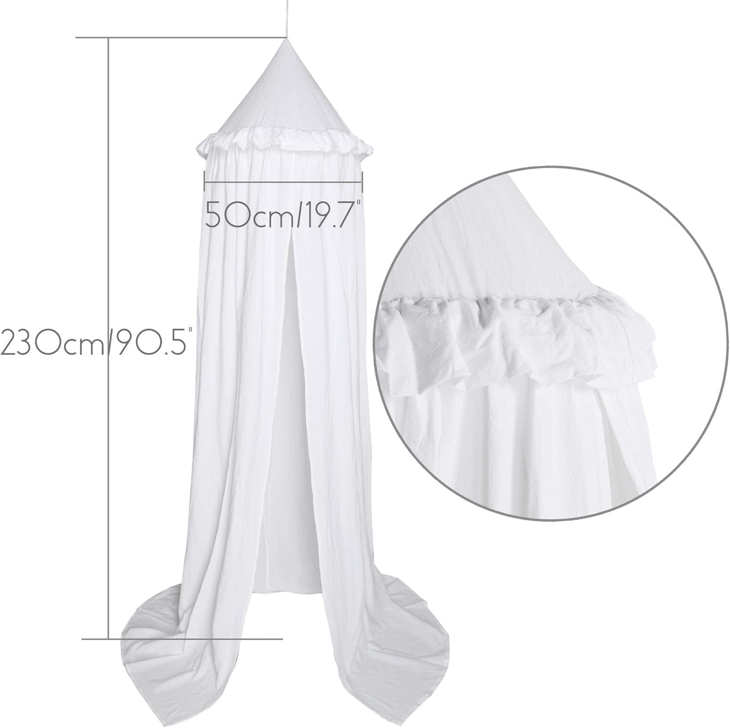 Kids Bed Canopy with Frills Cotton Cover Net for Crib Reading Nook Curtain Hideaway Hanging Round Tent Nursery Bedding Play Room Decor