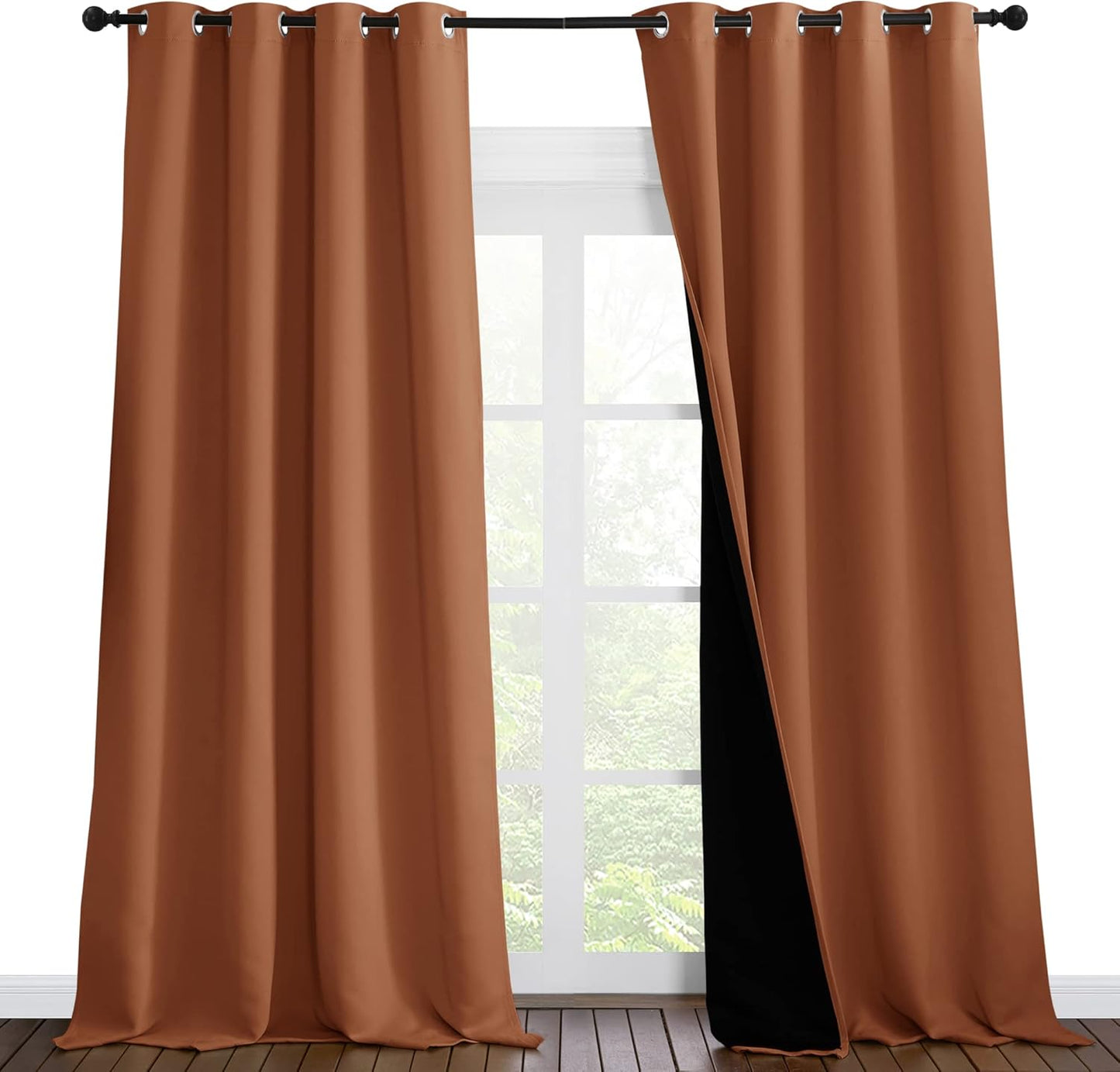 NICETOWN Full Shading Curtains for Windows, Super Heavy-Duty Black Lined Blackout Curtains for Bedroom, Privacy Assured Window Treatment (Burnt Orange, Pack of 2, 55 inches W x 102 inches L)