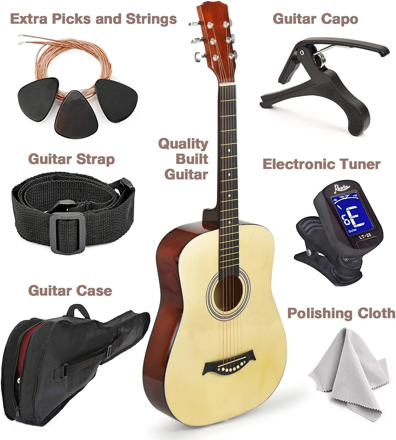 Classical Acoustic Guitar For Kids By MasterPlay- 30” Beginner Guitar For Learners- Accoustic String Starter Kit: Guitar Bag, Tuner, Strap, Extra Strings, Picks, Wash Cloth, Capo (Natrual)