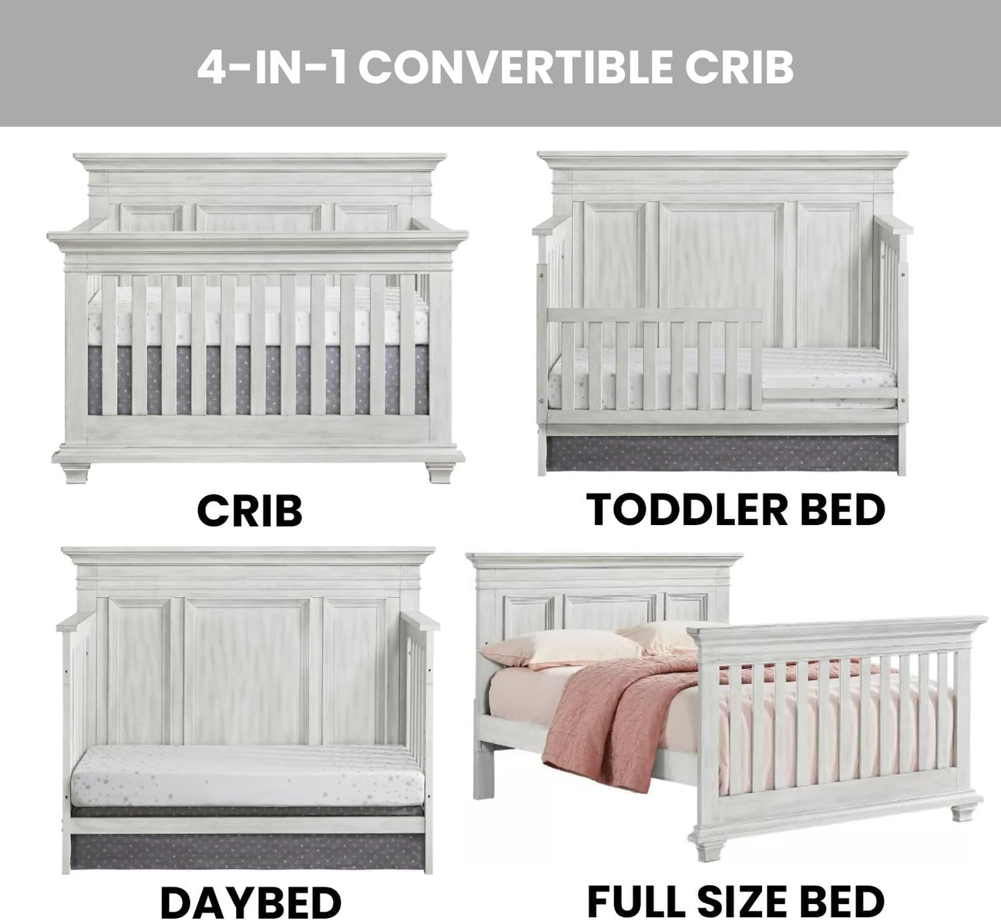 Oxford Baby Weston 4-in-1 Convertible Crib, Vintage White, GreenGuard Gold Certified