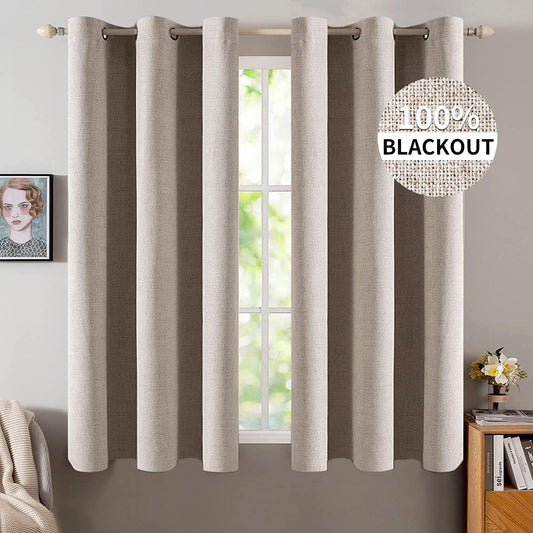 MIULEE Linen Blackout Curtains and Drapes 100% Room Darkening Thermal Insulated Grommet Window Panels with Coating 2 PCs W 42 x L 63 inches Khaki