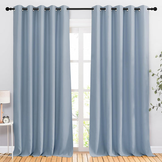 NICETOWN Vintage Blue Sliding Door Curtains 2 Panels Set 118 inches Long, Grommet Thermal Blackout Curtains Privacy Room Divider Sound Reducing for Bedroom/Living Room, W66 x L118