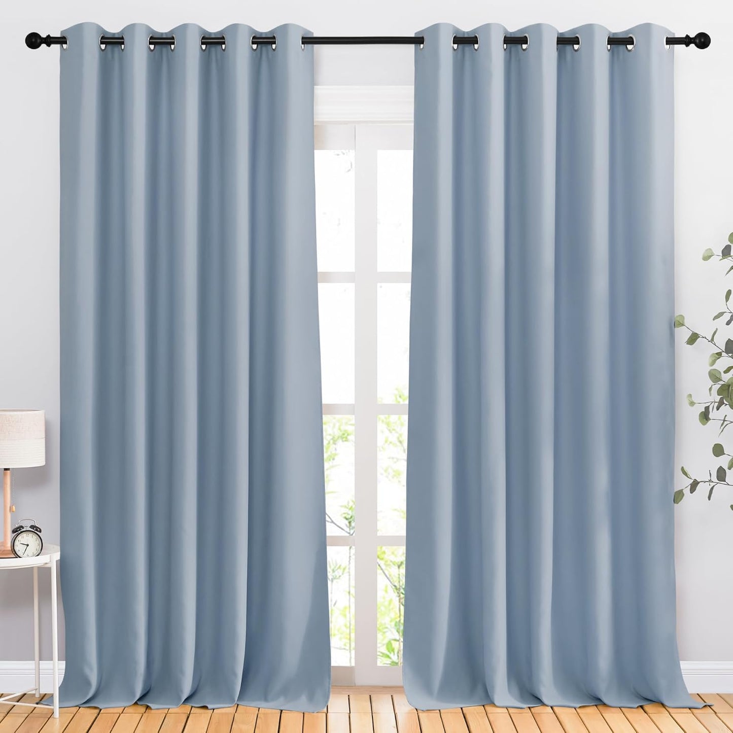 NICETOWN Vintage Blue Curtains 110 inches Long, Grommet Thermal Insulated Blackout Curtains Privacy Window Treatments Sound Reducing for Bedroom/Living Room, W66 x L110, 2 Panels