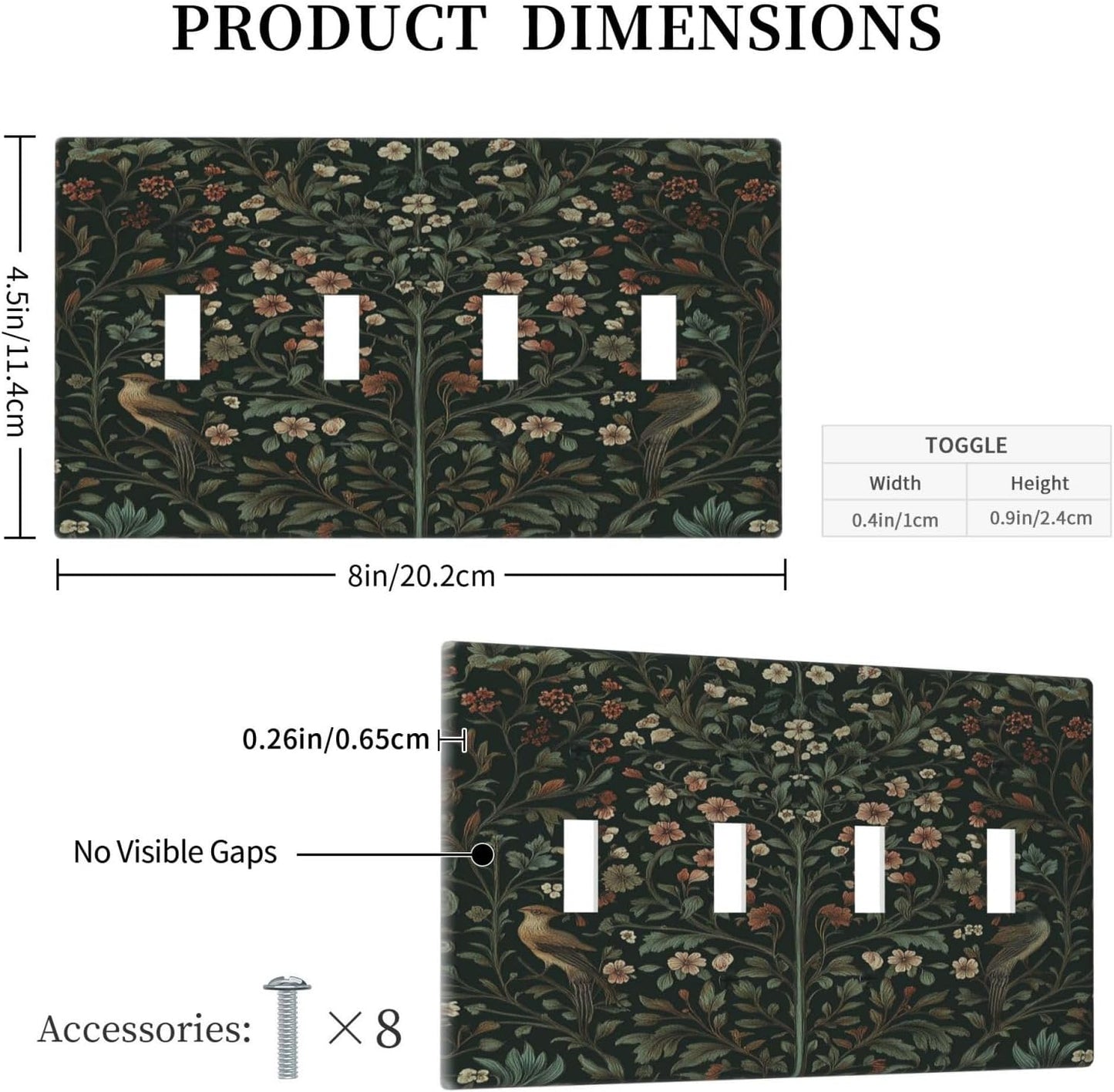 Light Switch Covers Vintage Morris Colorful Flower Green Leaf Quad Toggle Electrical Faceplate 4 Gang Wall Plate Decorative Switch Plates For Bed Room Living Room Decor