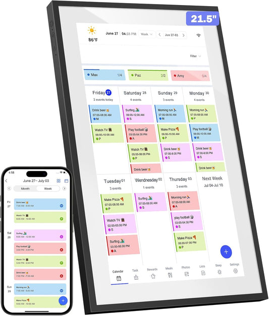 21.5 Inch Digital Calendar, WiFi Smart Electronic Calendar & Chore Chart, 1920 * 1080 IPS Touch Screen HD Display for Family Schedules, Streamline Household Organization, Wall Mount Included