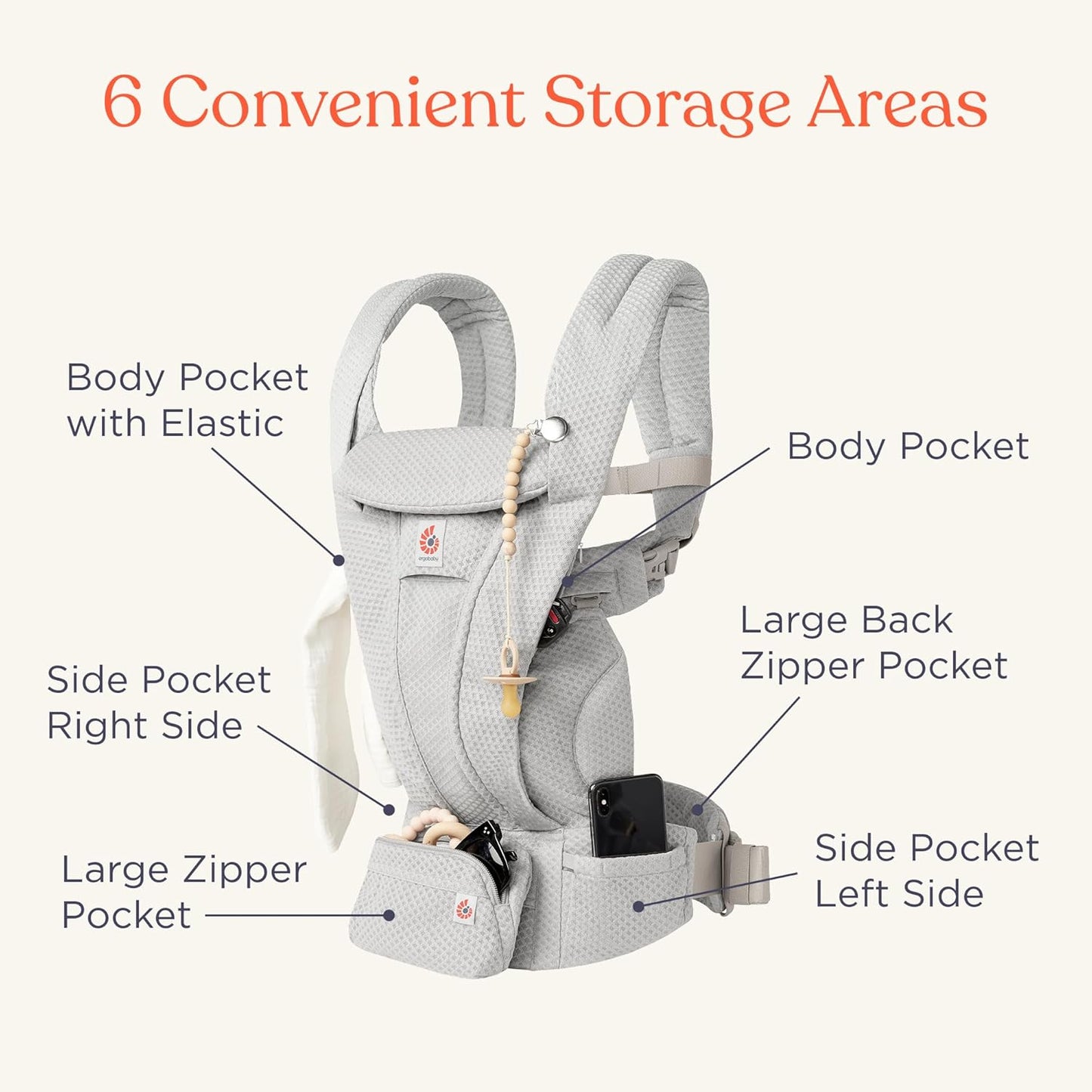 Ergobaby Omni Deluxe Baby Carrier Newborn to Toddler - Breathable Baby Carriers for Summer - All-Position Carrier with Enhanced Lumbar Support & Airflow (7-45 Pounds), Mesh, Natural Beige