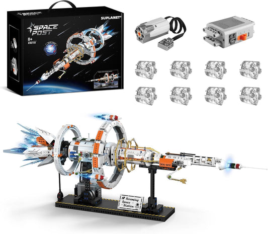 Space Station Spaceship Building Block Set with Motor & LED Lights, Space Exploration Model Building Kits with Display Stand, STEM Engineering Gift for Kids,Adults and Space Fans (1583 PCS)