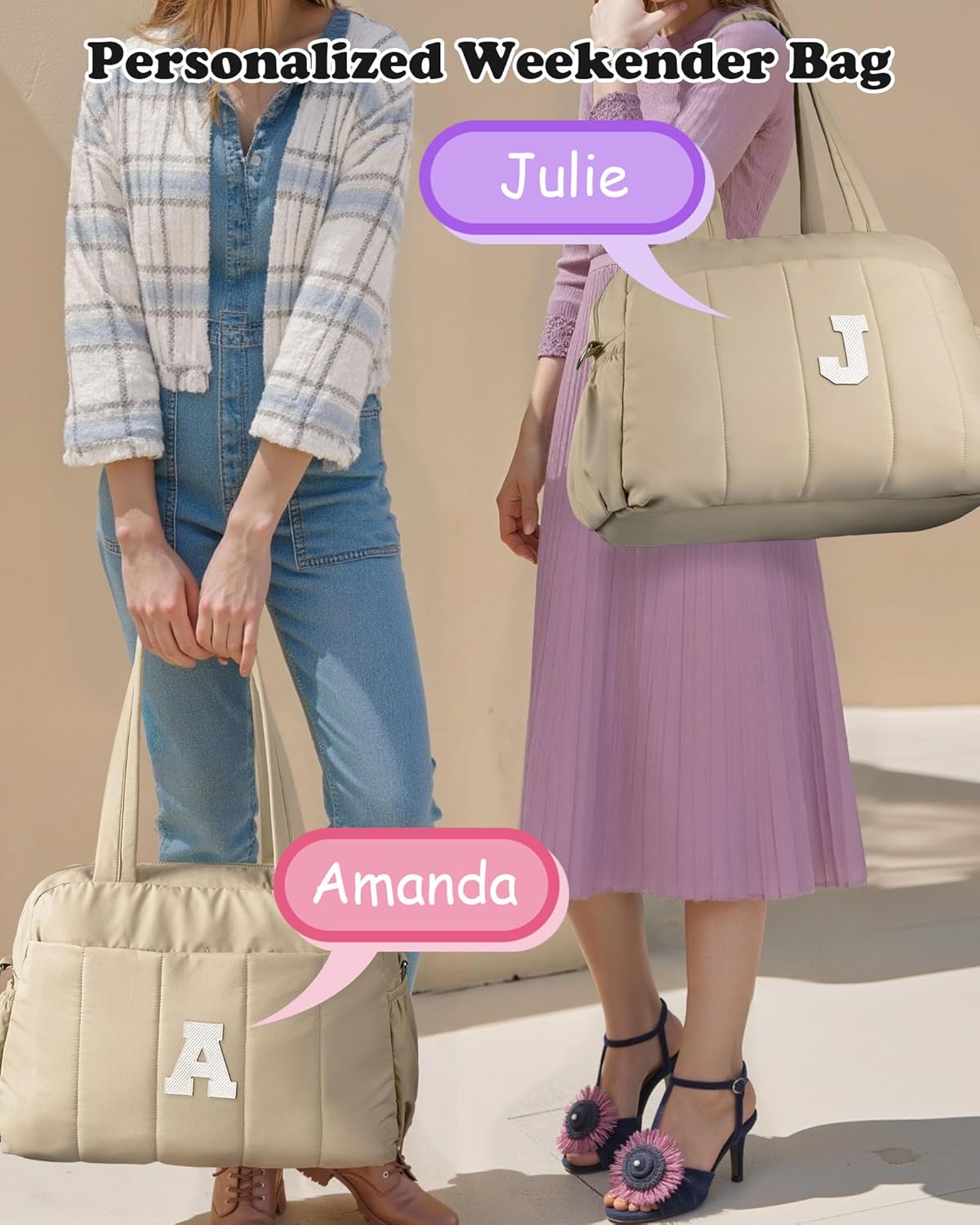 Birthday Gifts for Women-Monogram Duffle Bag, Weekender Bags for Women，Overnight Bag with Wet Pocket，Lightweight Travel Bags Personalized Gym Tote with Makeup Pouch