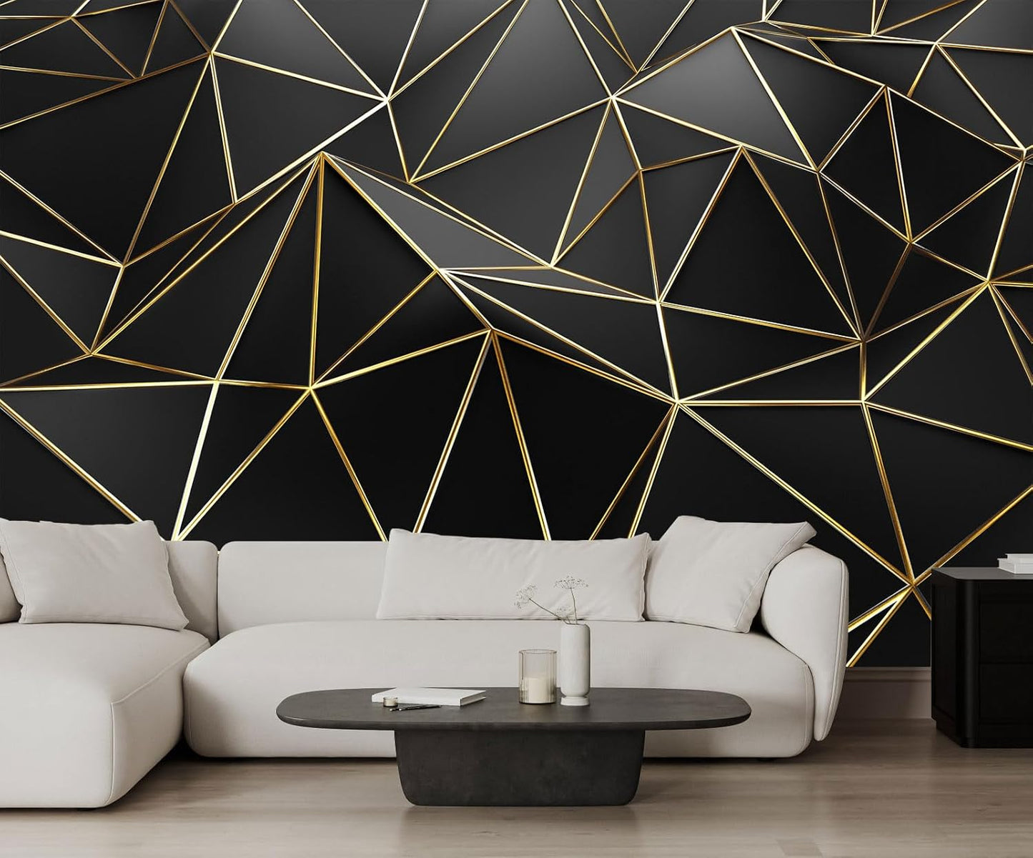 Black Geometric 3D Mural Wallpaper for Bedroom Living Room TV Background Home Decorations(Not Self-Adhesive)