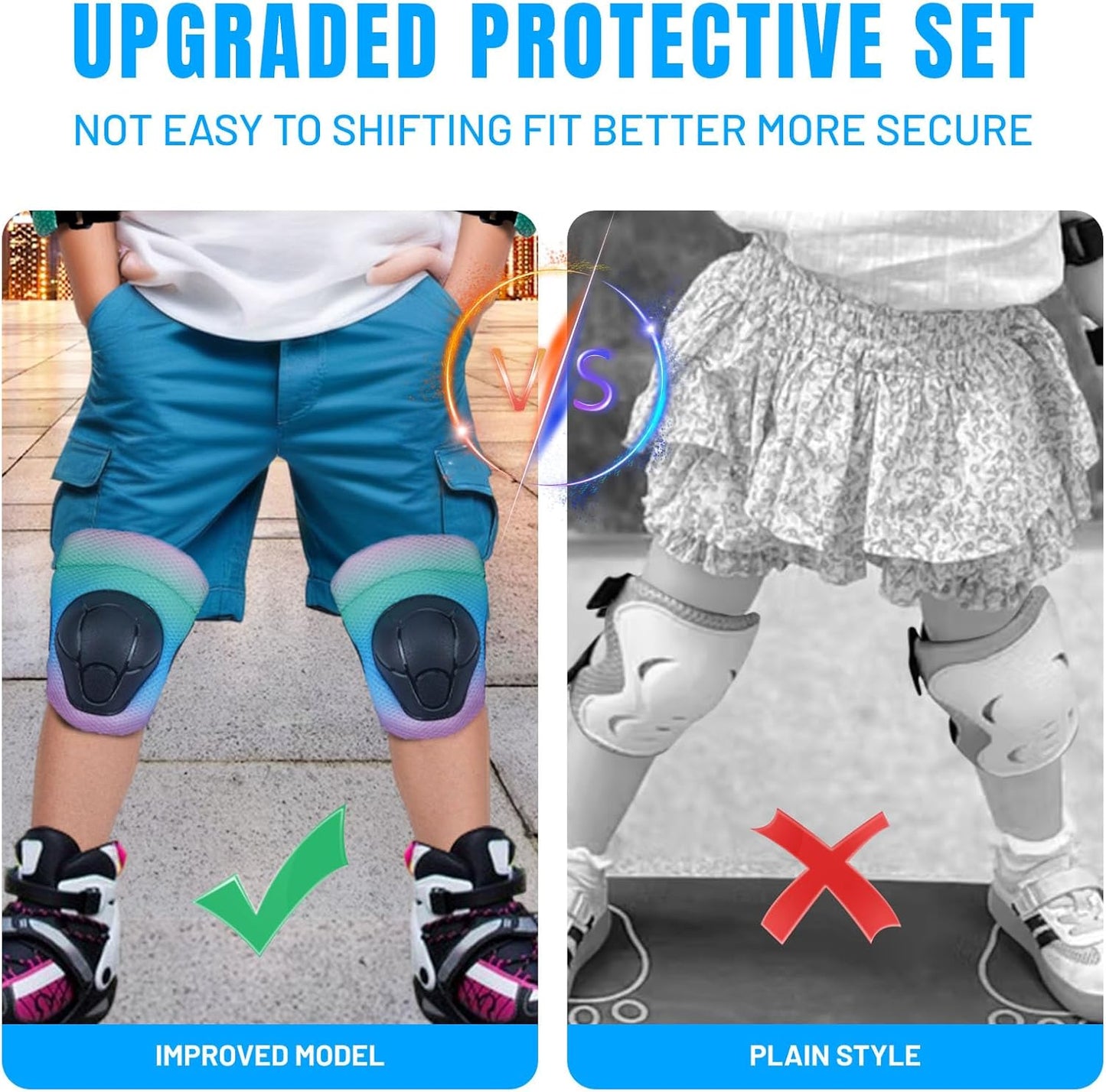 Knee Pads Elbow Pads Wrist Guards Set for Kids,Upgraded Protective Gear for Toddle 4-12 Boys or Girls Children Roller Skating Scooter Skateboarding Bike Roller Blade