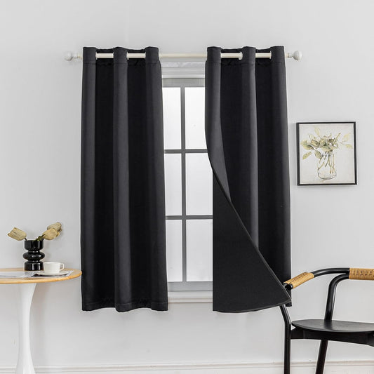 Anytime 100% Blackout Curtain Set, Thermal Insulated & Energy Efficiency Window Draperies for Guest Room, Full Shading Panels for Shift Worker and Light Sleepers（Black, 2 Panels, 42W x 54L）