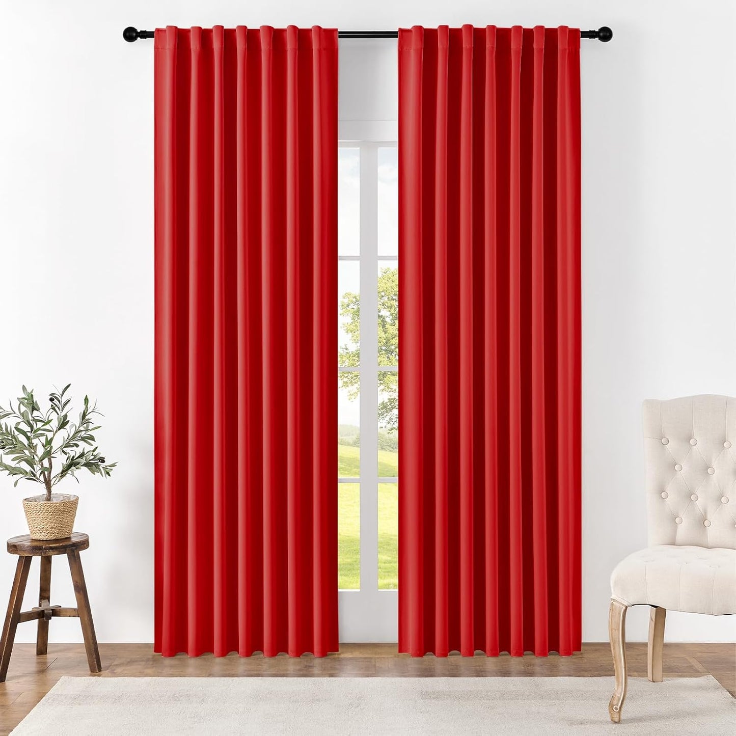 Joydeco 90 Inch Blackout Curtains for Bedroom, Thermal Insulated Black Out Curtains, Room Darkening Drapes for Living Room Window Rod Pocket Back Tab (W52 x L90 Inch, Red)
