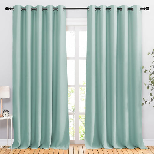 NICETOWN Room Darkening 118 inch Long Curtains, Grommet Thermal Drapes Weighted Room Divider Wide Window Treatments for Living Room, W66 x L118, Aqua Blue, 2 Panels