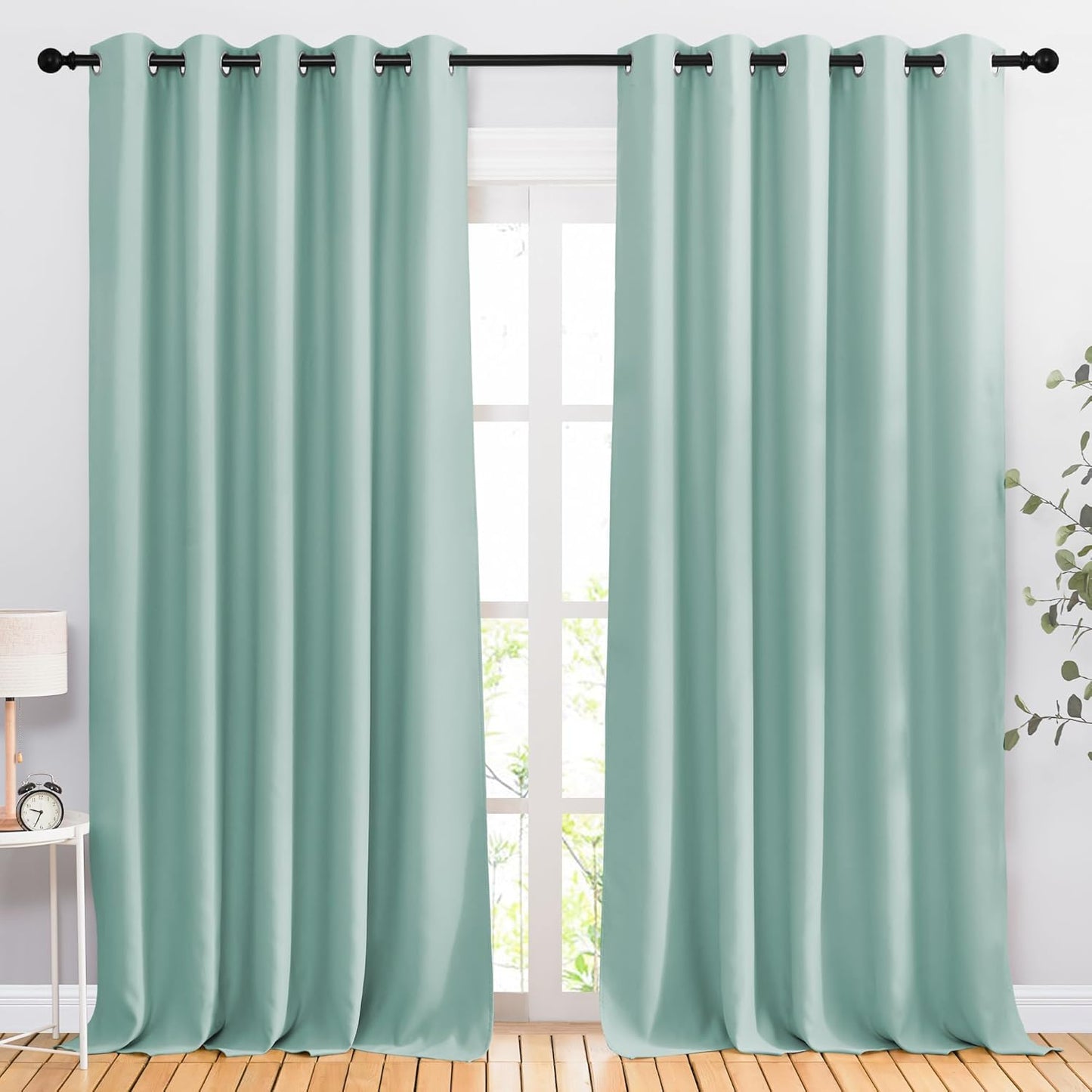 NICETOWN Insulated Curtains Blackout Draperies - Triple Weave Microfiber Home Thermal Insulated Solid Ring Top Blackout Curtains/Panels for Bedroom(Aqua Blue, Set of 2, 66 x 90 Inch)