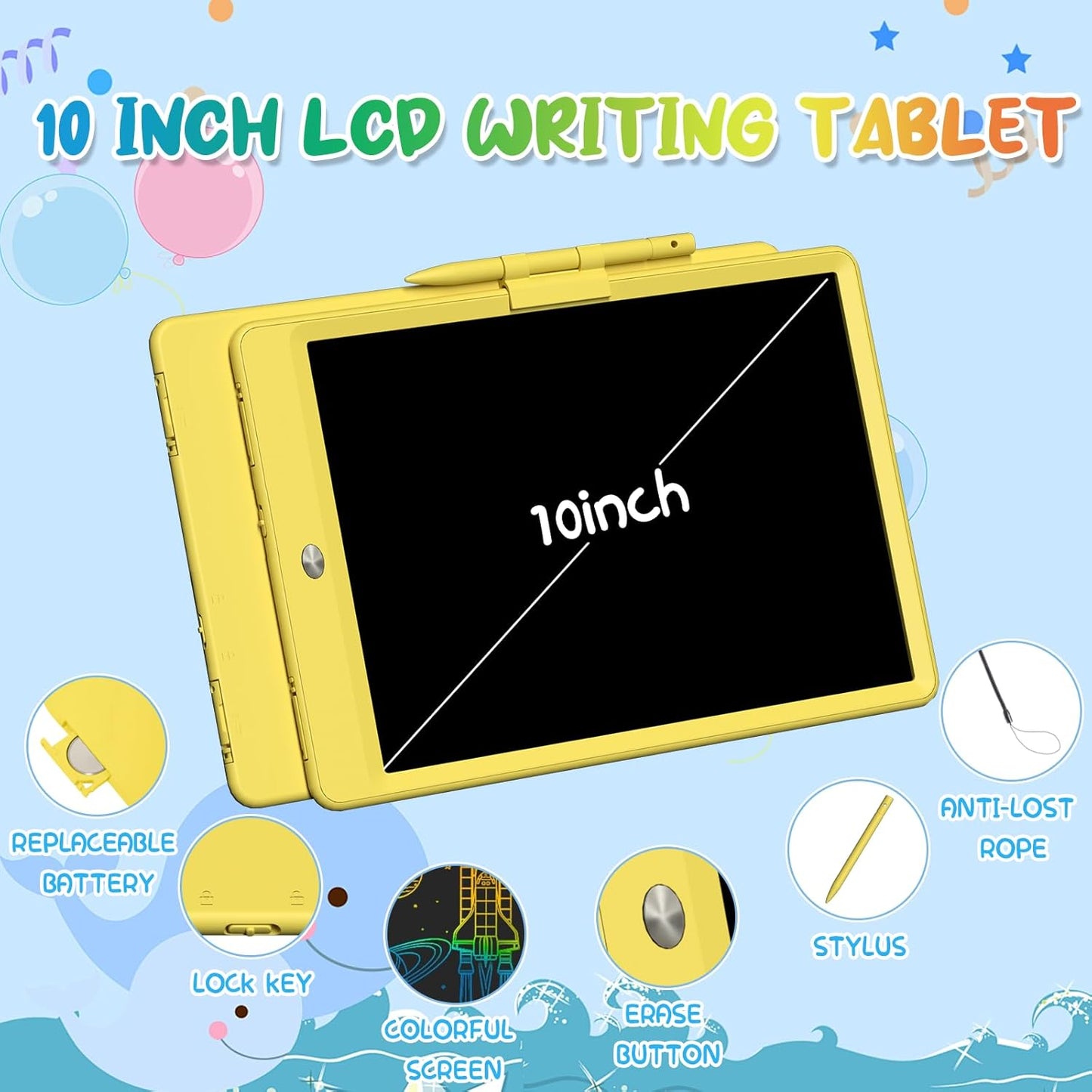 10 Inch LCD Writing Tablet for Kids 4 Pack Reusable Drawing Pad Colorful Toddler Writing Board Electronic Drawing Tablet Educational and Learning Toys for 3-8 Years Old Boys Girls