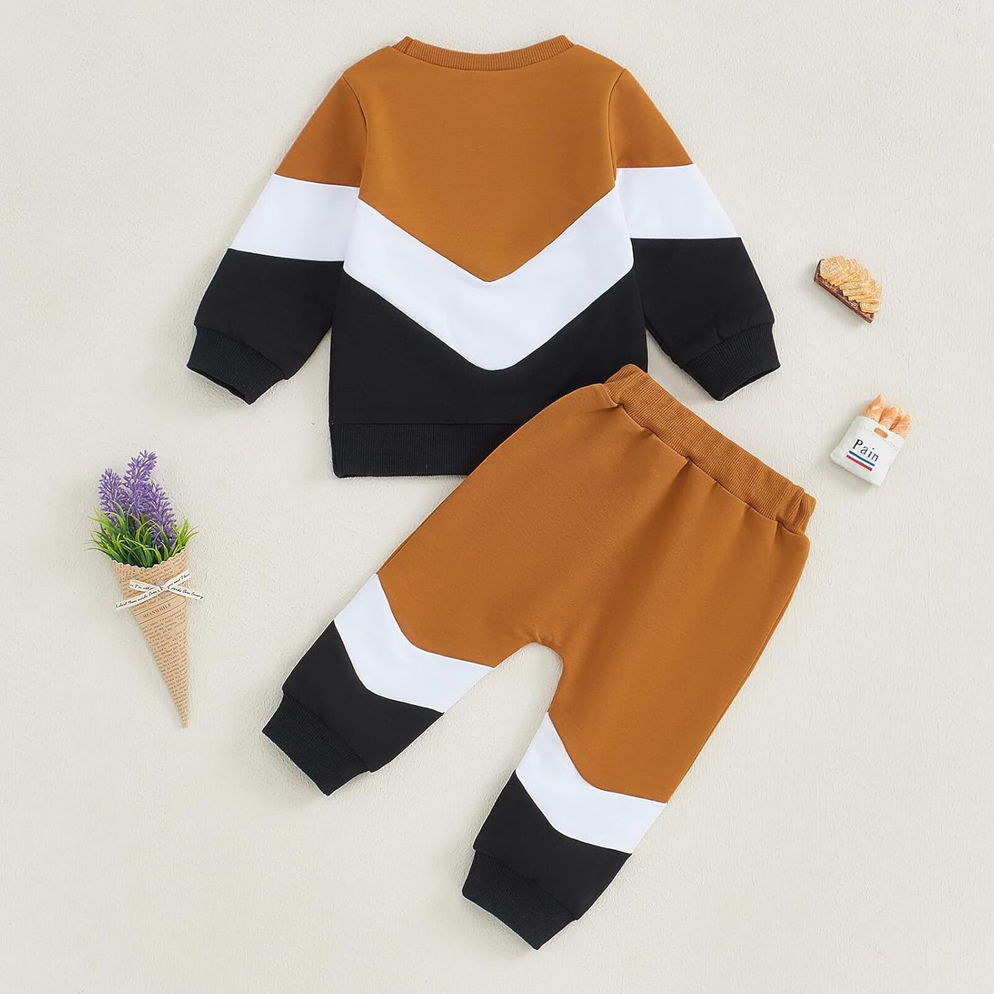 Kupretty Toddler Baby Boy Fall Winter Clothes Color Block Long Sleeve Sweatshirt Pullover Tops + Joggers Pants Outfit Set