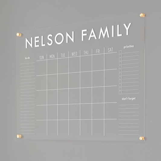 Personalized Clear Acrylic Calendar for Wall, Calendar Whiteboard for Wall, Dry Erase Wall Calendar, Wall Calendar Organizer System for Home (Block, White, 38"W x 26"H)