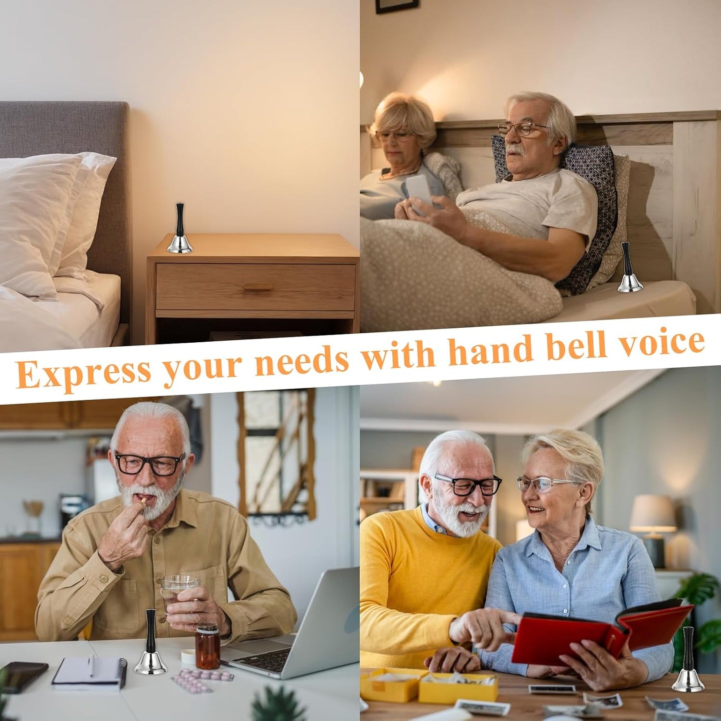 CYEAH 12 Pack Hand Bell, Silver Steel Service Bell Call Bell Dinner Bell for Wedding, Service, Game, Alarm, Jingles (Silver)