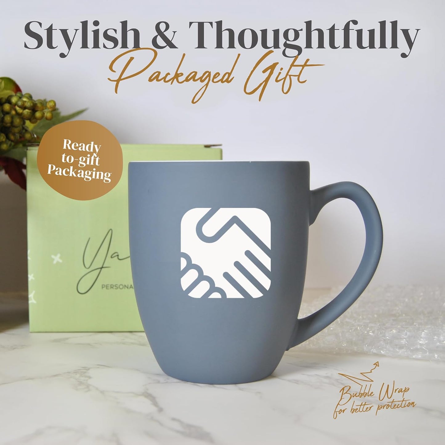 Personalized Coffee Mug Engraved with your Custom Logo - Customized Coffee Mugs, Hot Chocolate Mug, Birthday Gift, Retirement Gift (Engraved Custom Logo, Matte Grey)