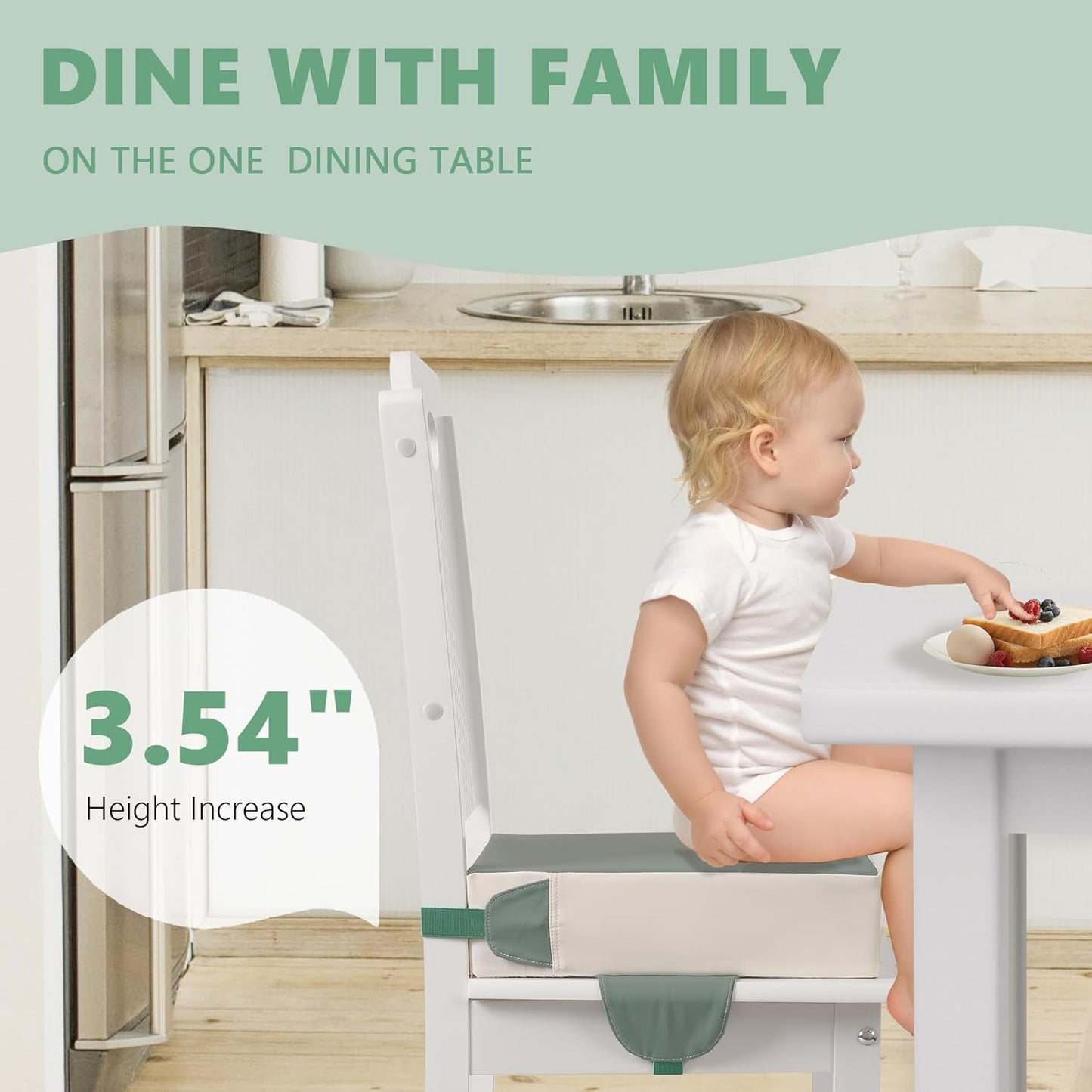 Booster Seat for Kitchen Chair with Adjustable Straps, Toddler Booster Seats for Dining Table Portable for Travel Camping Eating, Booster Cushion for Table for Baby Child Infant Kid Boy Girl