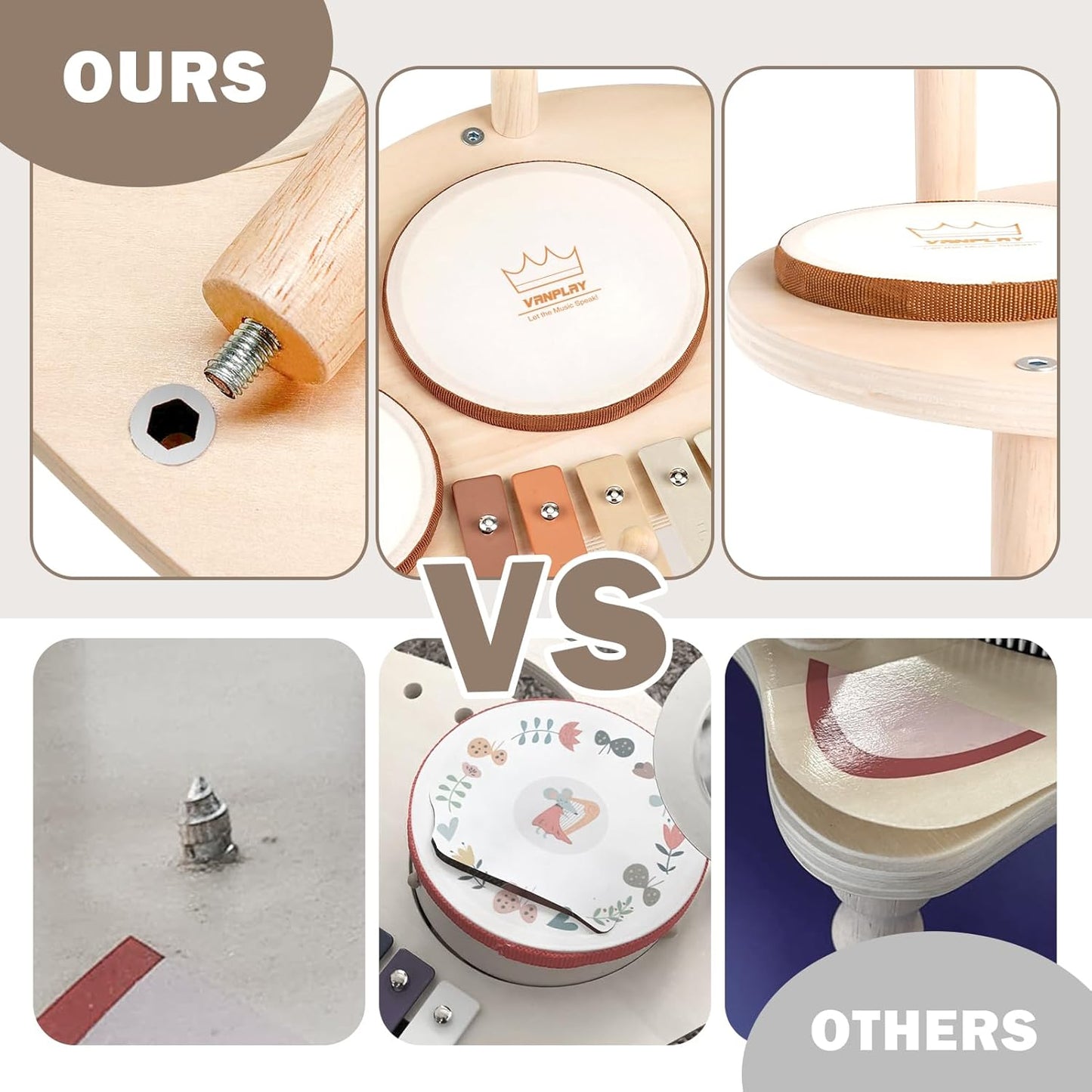 Drum Set - 9 in 1 Musical Instruments for for Toddlers 3+, Wooden Montessori Toys for Boy & Girls Easter Birthday Gifts, Musical Drum Set with Xylophone for Kids 3 4 5 6