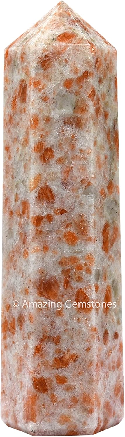 Amazing Gemstone Large Sunstone Crystal Towers ~ Natural Healing Crystal Point Obelisk for Reiki Healing and Crystal Grid (5.5 to 6 INCH)