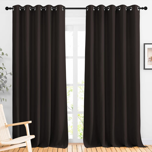 NICETOWN Room Darkening Curtains Extra Long 110 Inches, Grommet Thermal Insulated Weighted Window Treatments for Living Room/Farmhouse, W66 x L110, Toffee Brown, 2 Panels