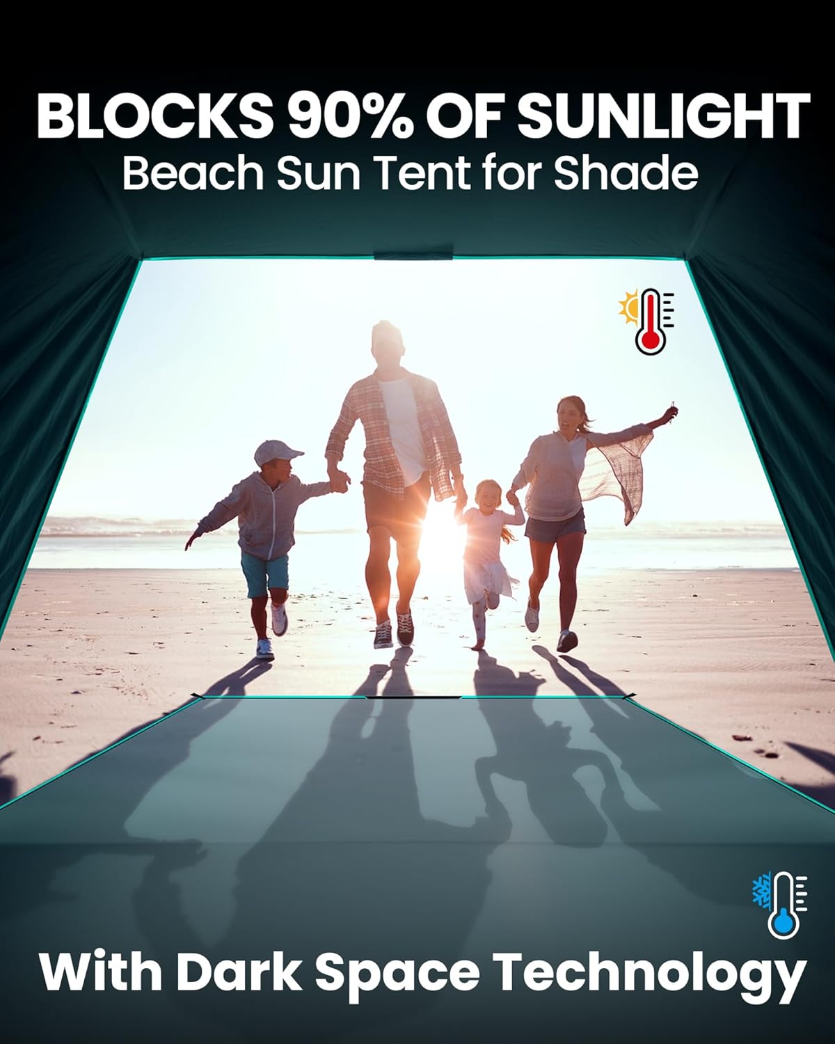 OutdoorMaster Beach Tent with Blackout Shelter Technology, Portable Beach Shade Sun Shelter Canopy for 4-6 Person with UPF 50+ UV Protection, Easy Setup Pop Up Tent Family Size