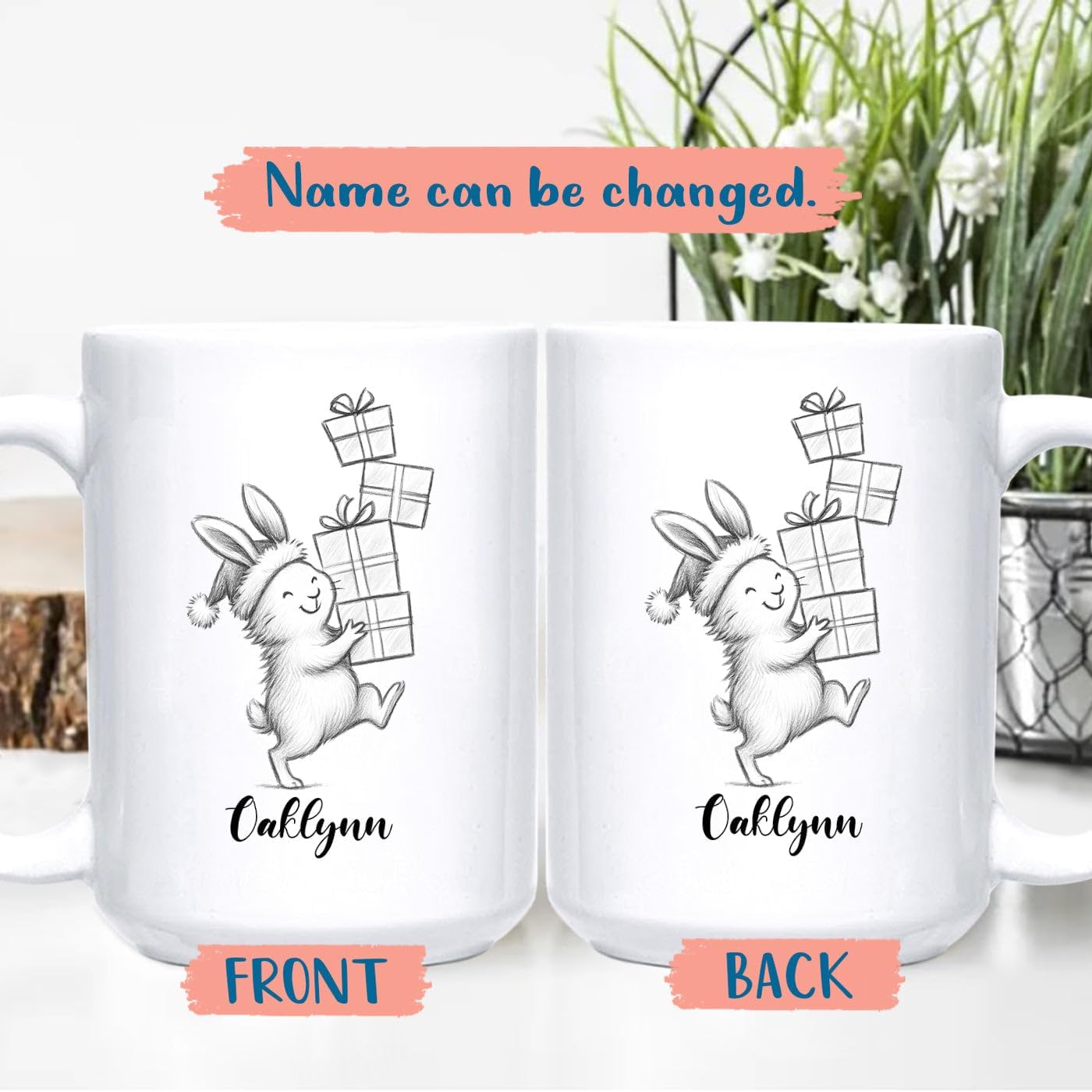 Rabbit Animal Coffee Cup Gift For Men Women Kids Children, Personalized Rabbit Lover Accent Teacup, Cute Rabbits White Coffee Mug 11 Oz 15 Oz, Custom Name Animal Rabbits Travel Mug Gift For Birthday