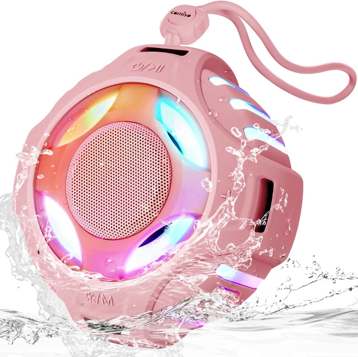 comiso Bluetooth Shower Speaker, Waterproof Bluetooth Speakers IPX7, Floating 2000mAh, Portable Wireless Speaker with LED Light, Loud HD Sound and Bass for Travel Beach Pool, Camping, Ideal Gifts.