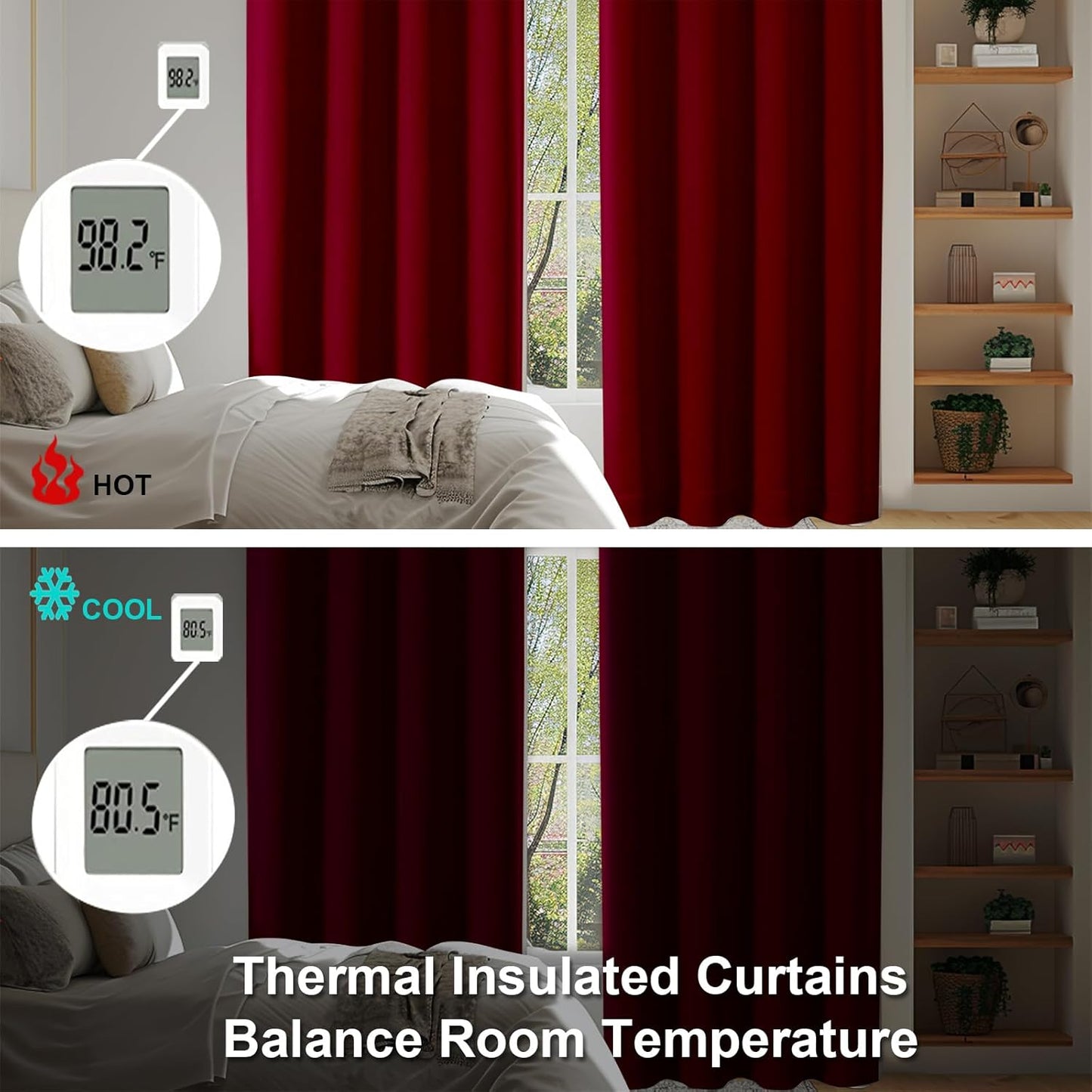 Simplebrand Ava Red Blackout Curtains for Bedroom 84 Inch Length 2 Panels Set, Solid Thermal Insulated Privacy Nursery Window Treatment Curtains Blackout Drapes, W40 x L84 Inch, Red
