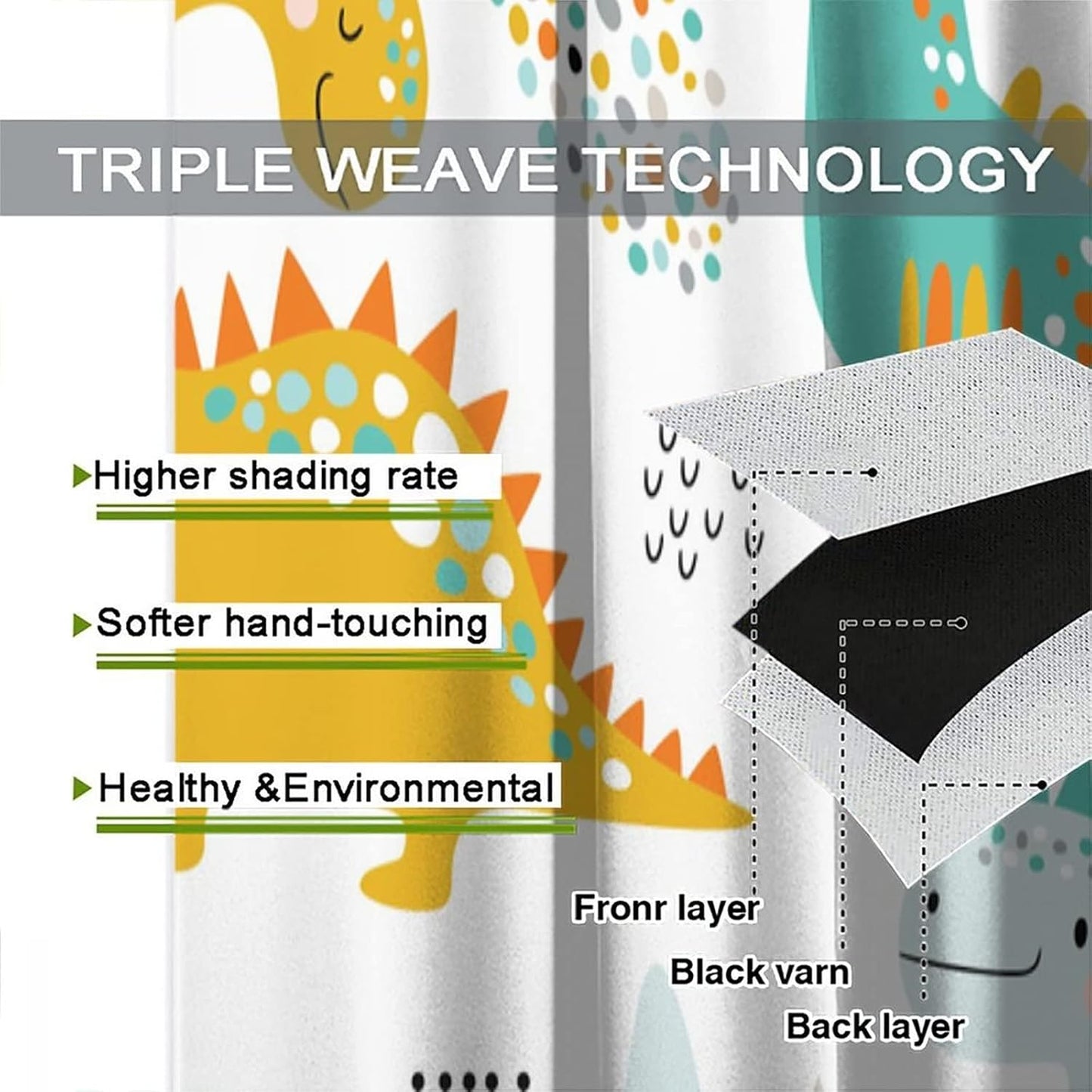 Dinosaur Curtains for Kids Boys Girls Home Decor Childish Cute Dino Animals Print Pattern Rod Pocket Blackout Window Drapes for Nursery Baby Bedroom Playroom W21xL63in 2 Panels