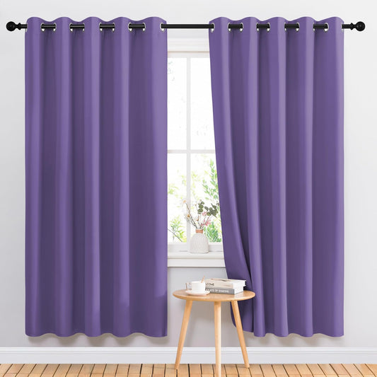 NICETOWN Blackout Curtains for Girls Room - Thermal Insulated Solid Grommet Room Darkening Curtains/Panels/Drape for Bedroom (Lilac Purple, 1 Pair, 66 by 72-Inch)