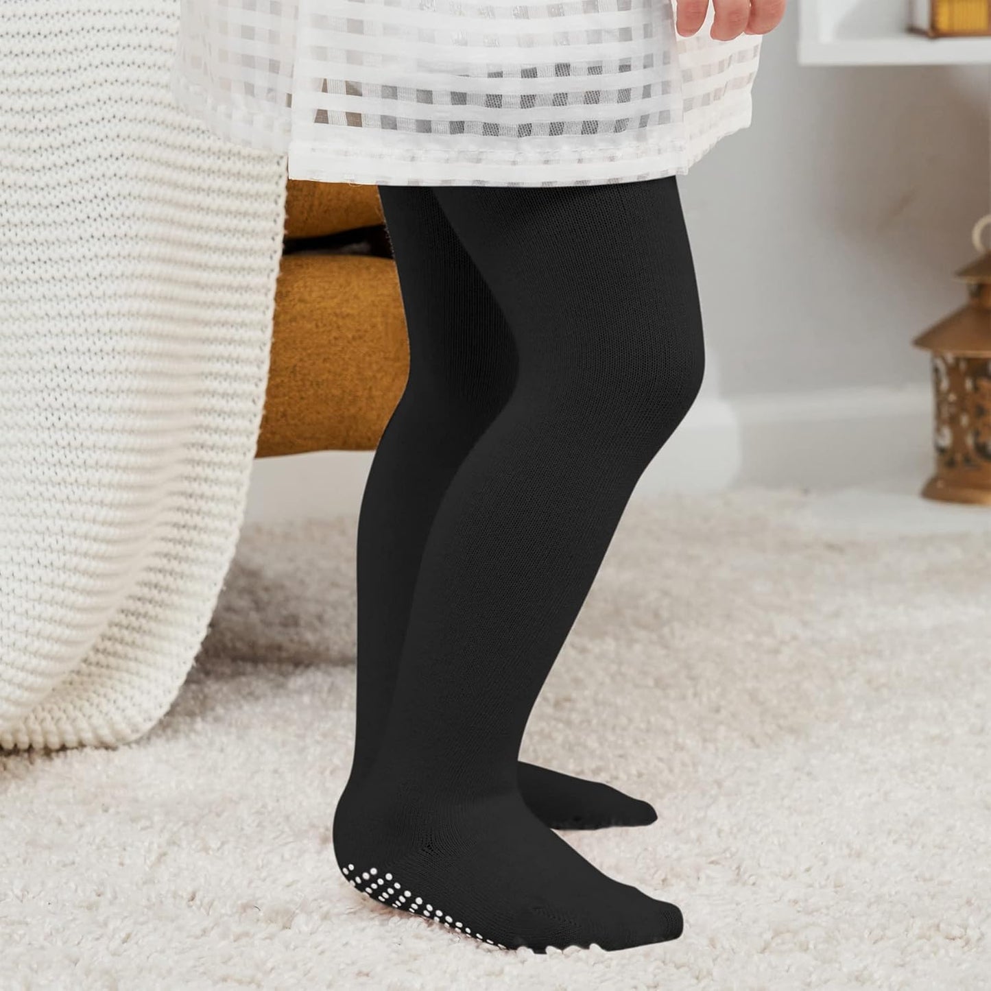 Zando Baby Girls Tights Cozy Cotton Infant Non Slip Grip Leggings Toddler Solid Knit Pantyhose Warm Newborn Stockings