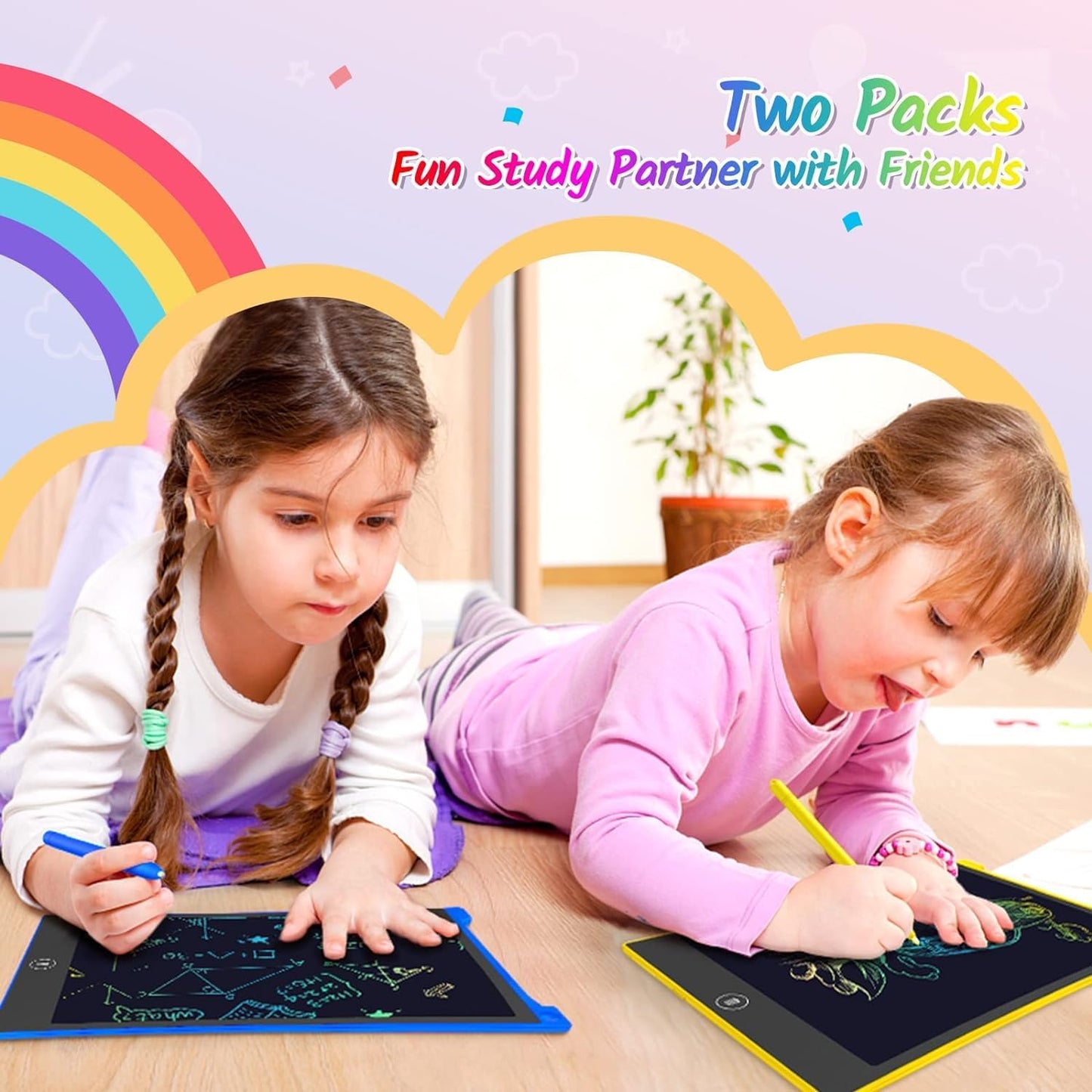 TECJOE 2 Pack LCD Writing Tablet, 10 Inch Colorful Doodle Board Drawing Tablet for Kids, Kids Travel Learning Toys Christmas Birthday Gifts for 3 4 5 6 Year Old Boys and Girls Toddlers