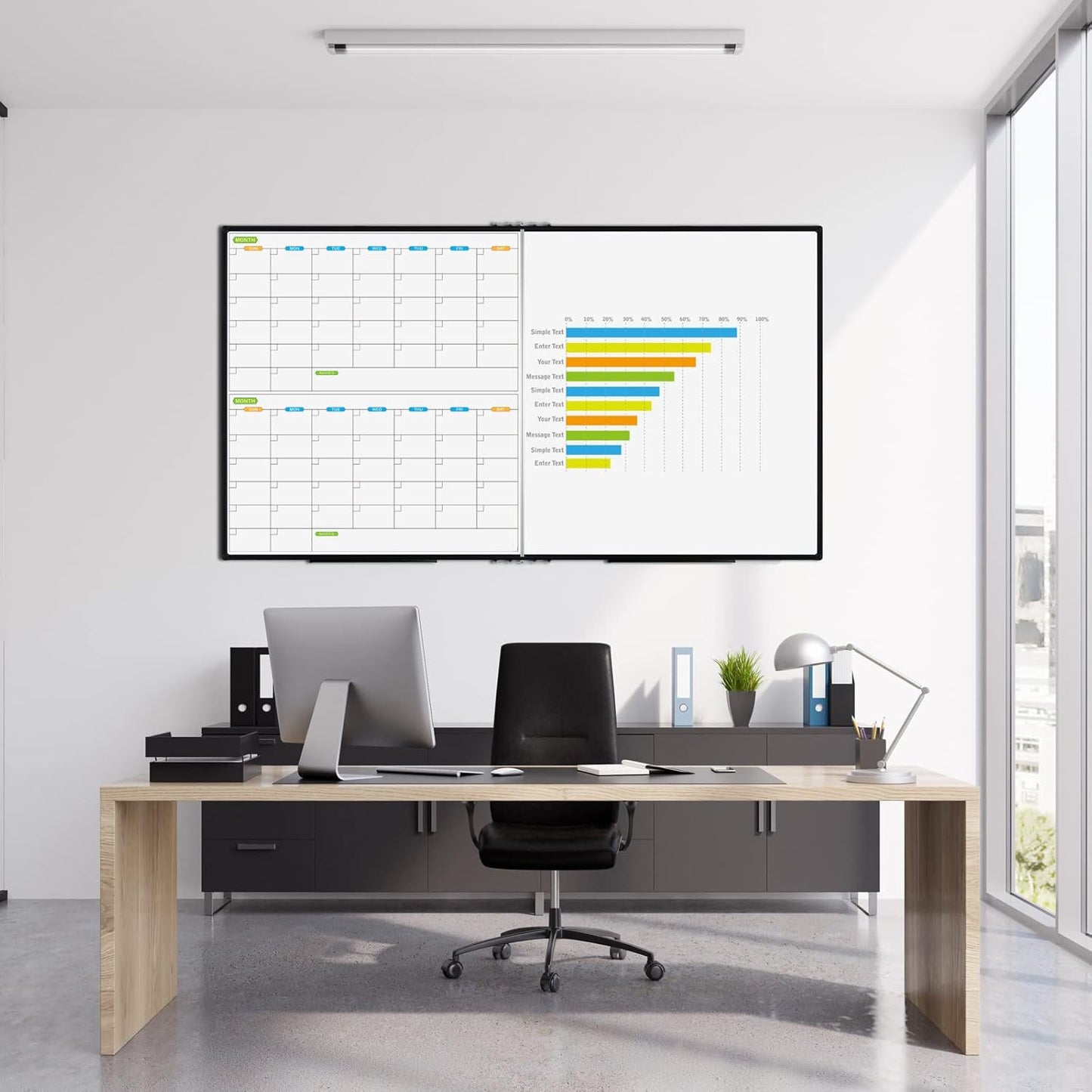 JILoffice Magnetic Foldable Dry Erase Calendar Whiteboard Combo, 2 Month Calendar Board & White Board 72 X 40 Inch, Black Aluminum Frame Wall Mounted Board for Office Home and School