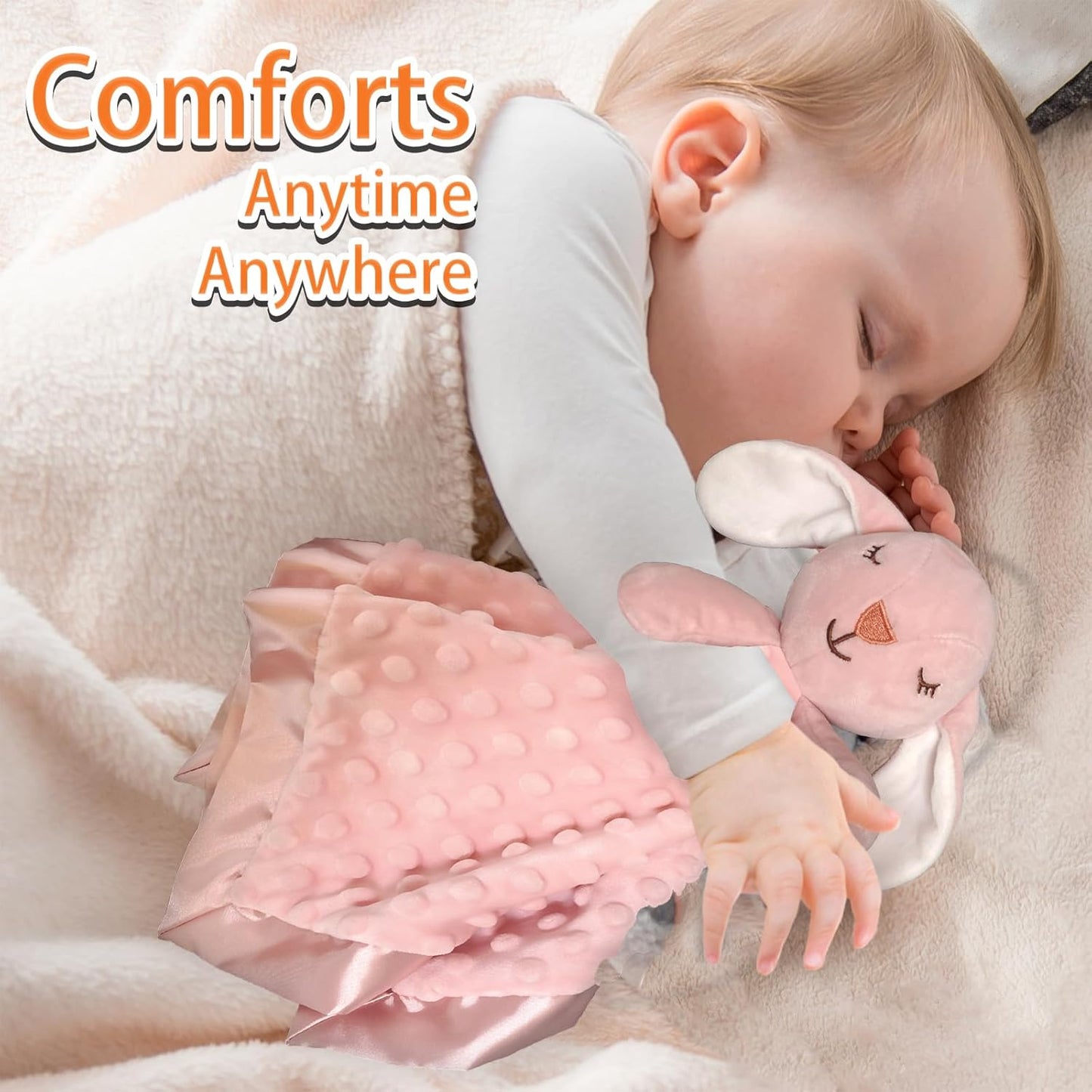 Loveys for Babies, Soft Baby Security Blanket Lovies for Babies, Stuffed Animals Blankie for Newborn Infant with Baby Snuggle Toy, Gilrs Gifts Pink Bunny Security Blanket 16 Inch