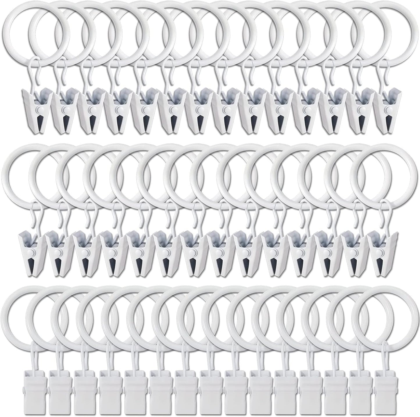 44 Pack White Curtain Rings with Clips, Curtain Hooks Hangers Clip Rings for Hanging Drapes Bows Hat, Drapery Rings 1 in I D, Fits up to 5/8 in Diameter Curtain Rod.